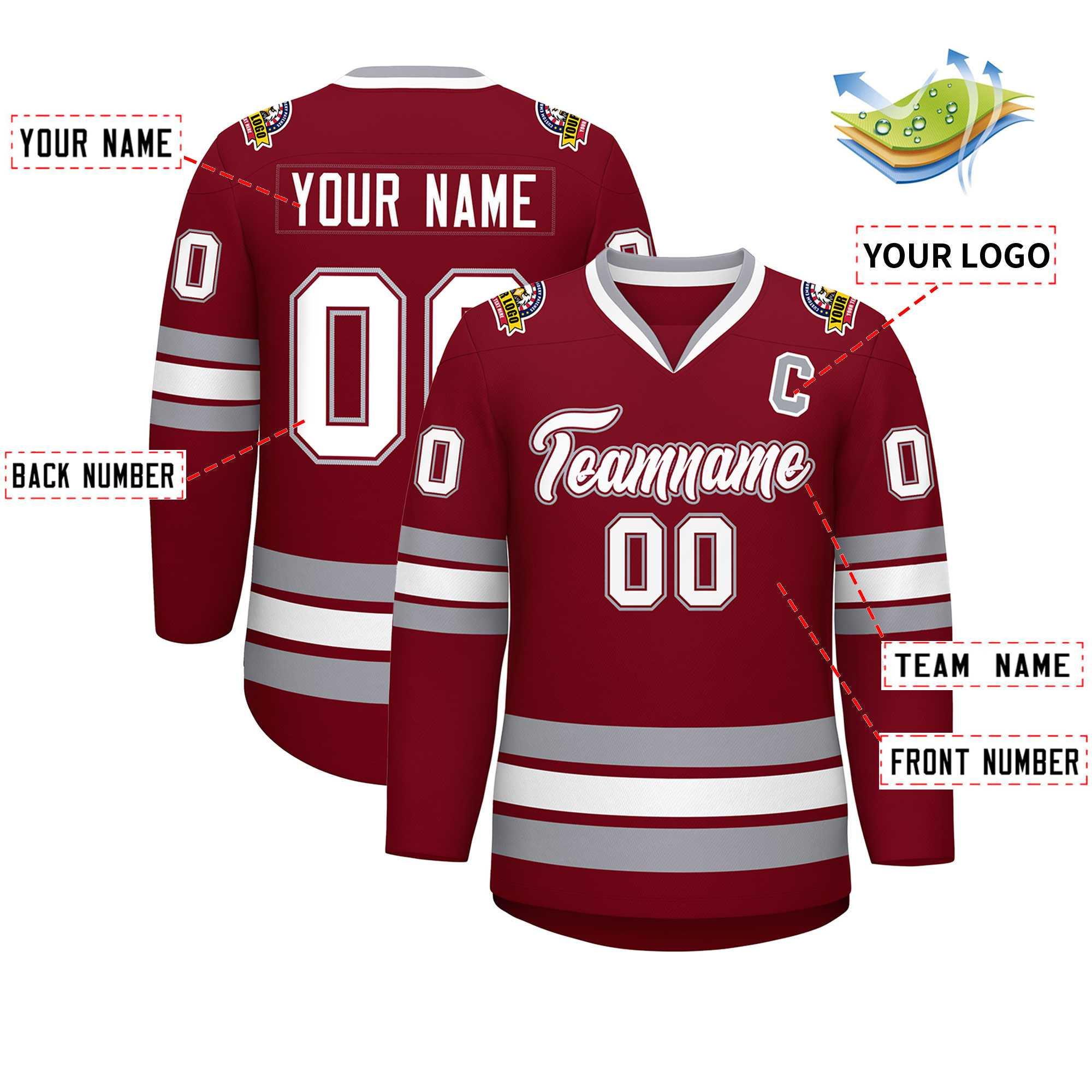 Custom Crimson White Crimson-Gray Classic Style Hockey Jersey | KXKSHOP