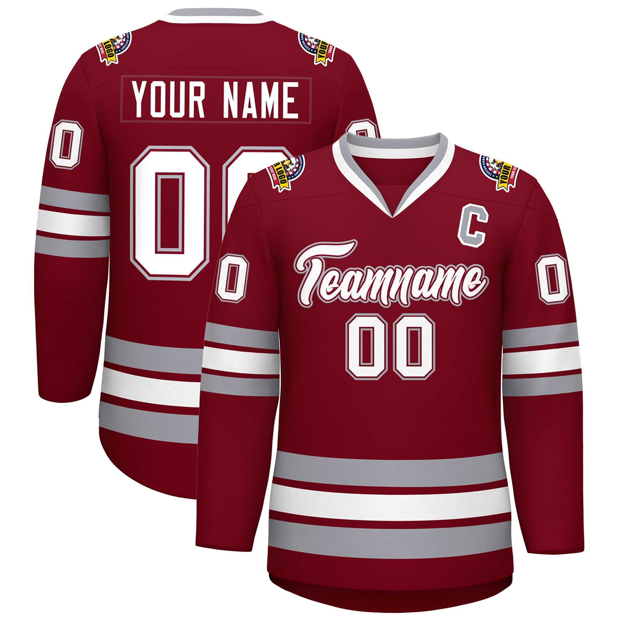 Custom Crimson White Crimson-Gray Classic Style Hockey Jersey | KXKSHOP