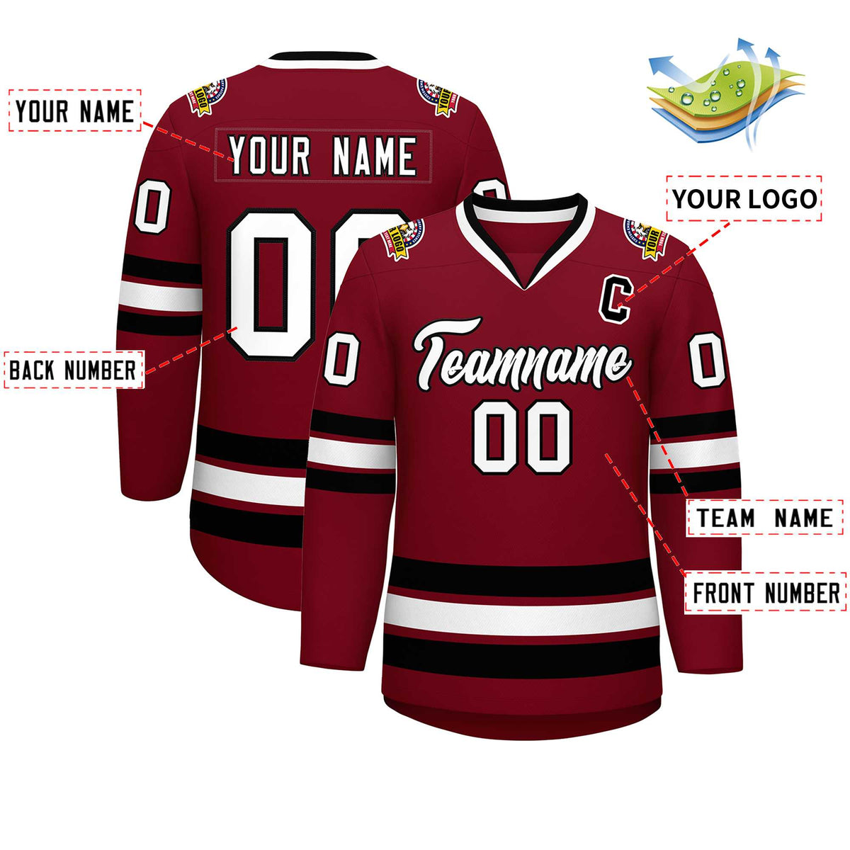 Custom Crimson White-Black Classic Style Hockey Jersey | KXKSHOP