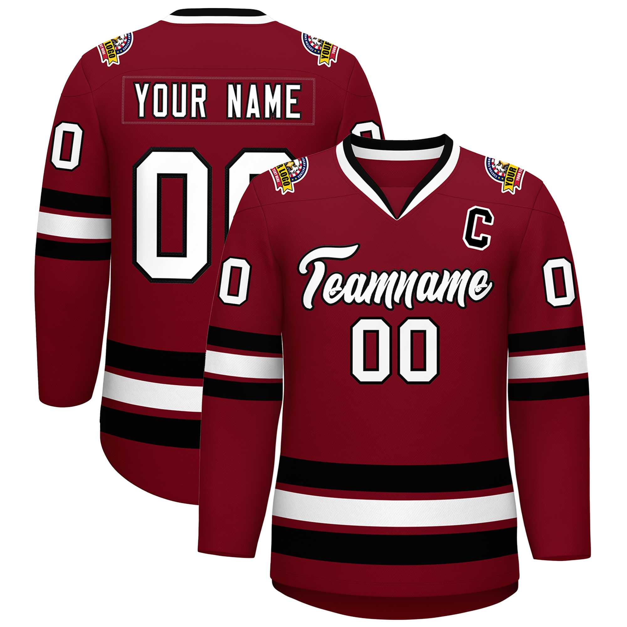 Custom Crimson White-Black Classic Style Hockey Jersey | KXKSHOP