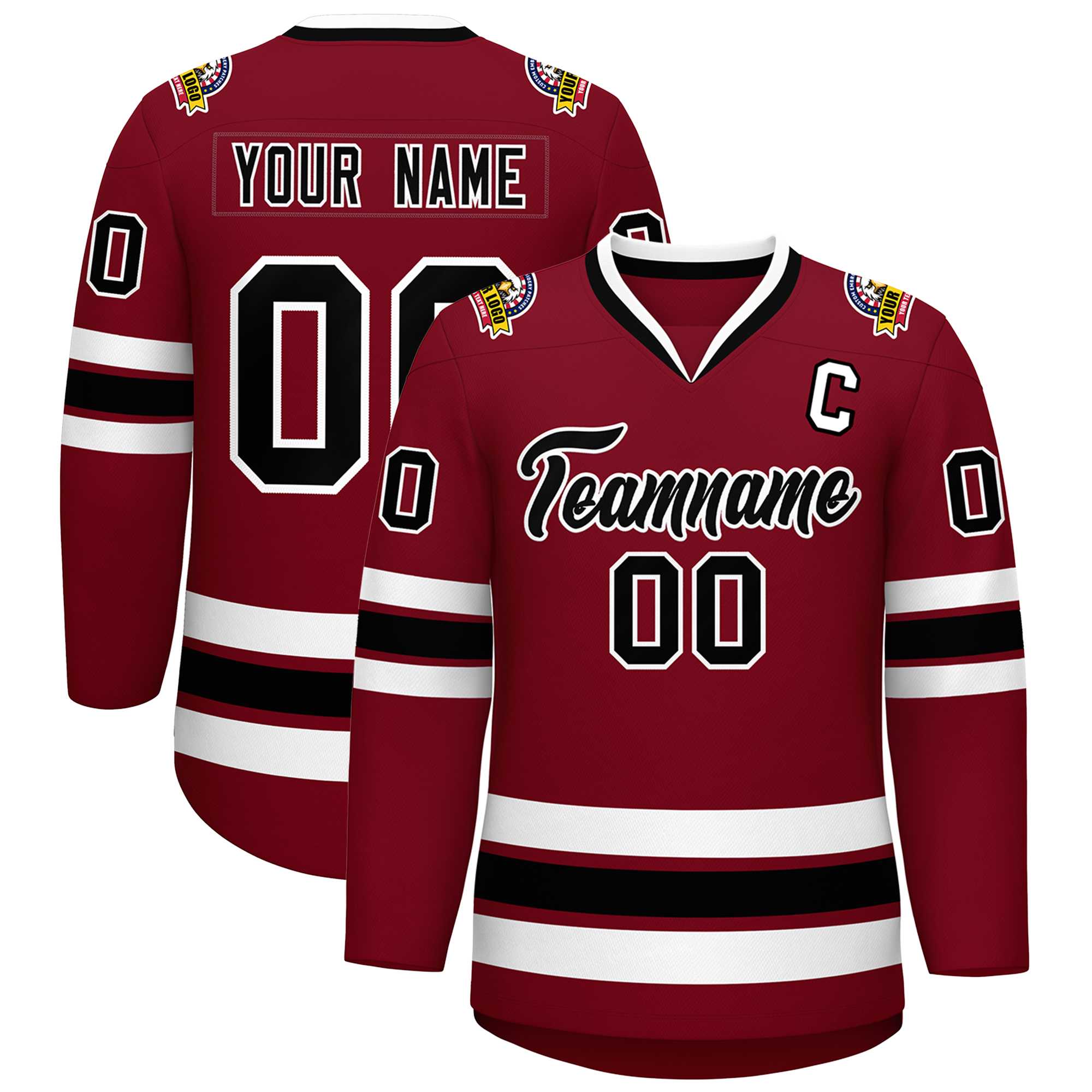 Custom Crimson Black-White Classic Style Hockey Jersey | KXKSHOP
