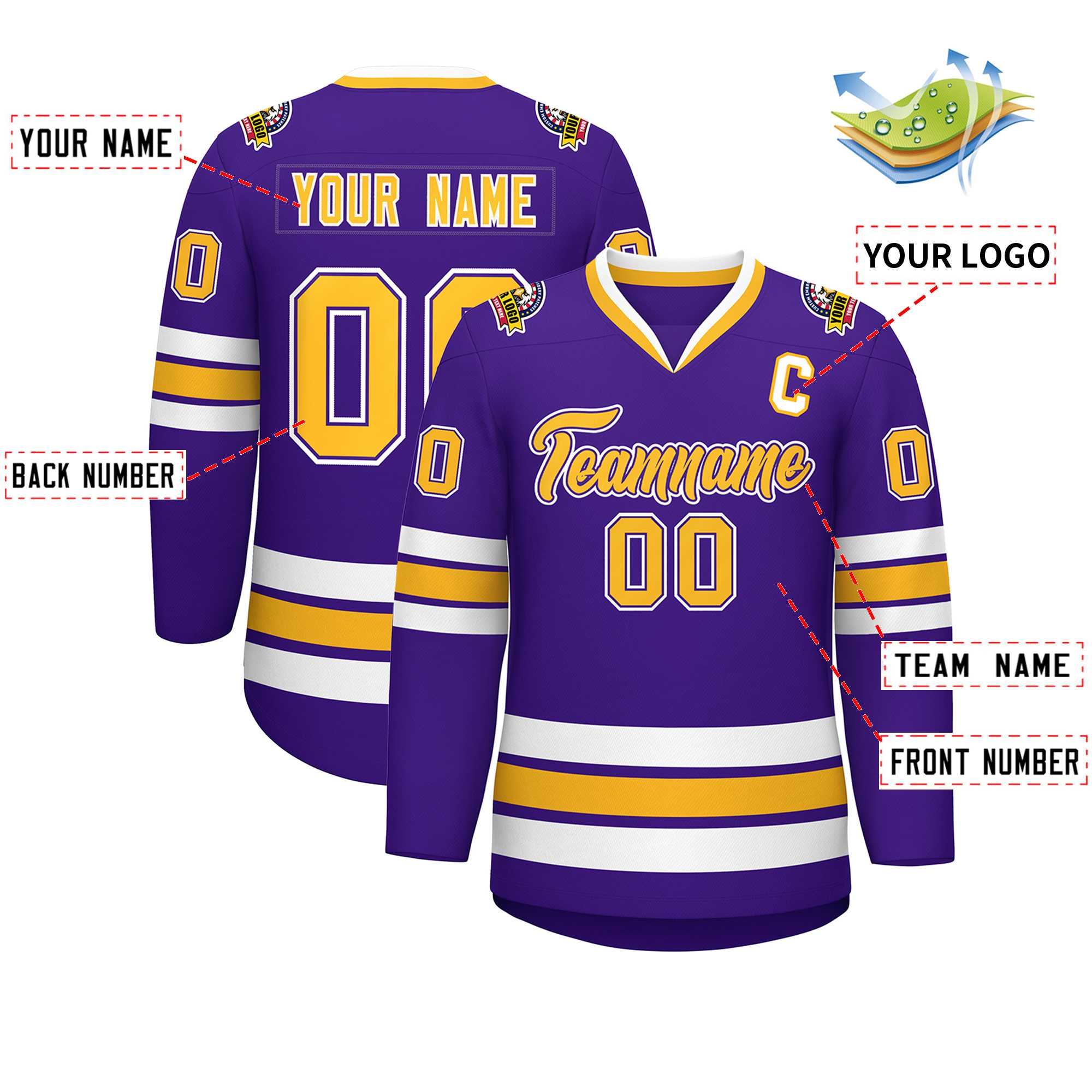 Custom Purple Gold Purple-White Classic Style Hockey Jersey | KXKSHOP