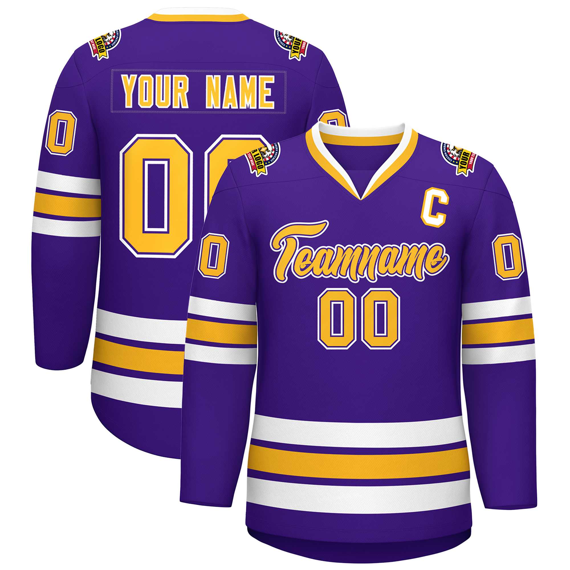 Custom Purple Gold Purple-White Classic Style Hockey Jersey | KXKSHOP
