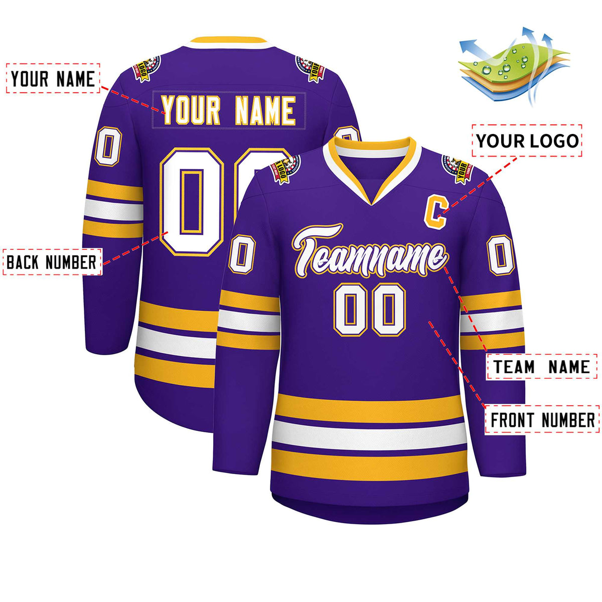 Custom Purple White Purple-Gold Classic Style Hockey Jersey | KXKSHOP