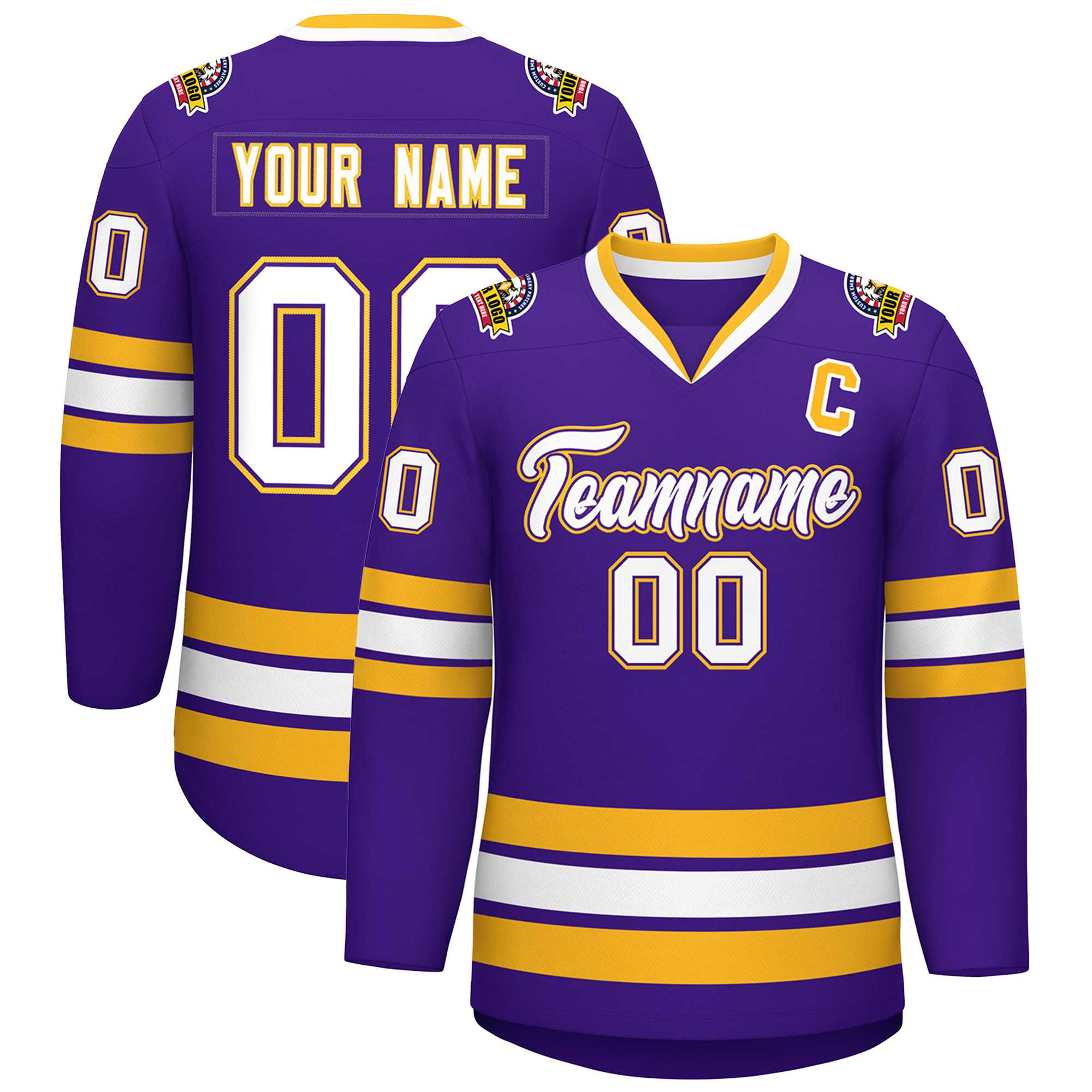 Custom Purple White Purple-Gold Classic Style Hockey Jersey | KXKSHOP