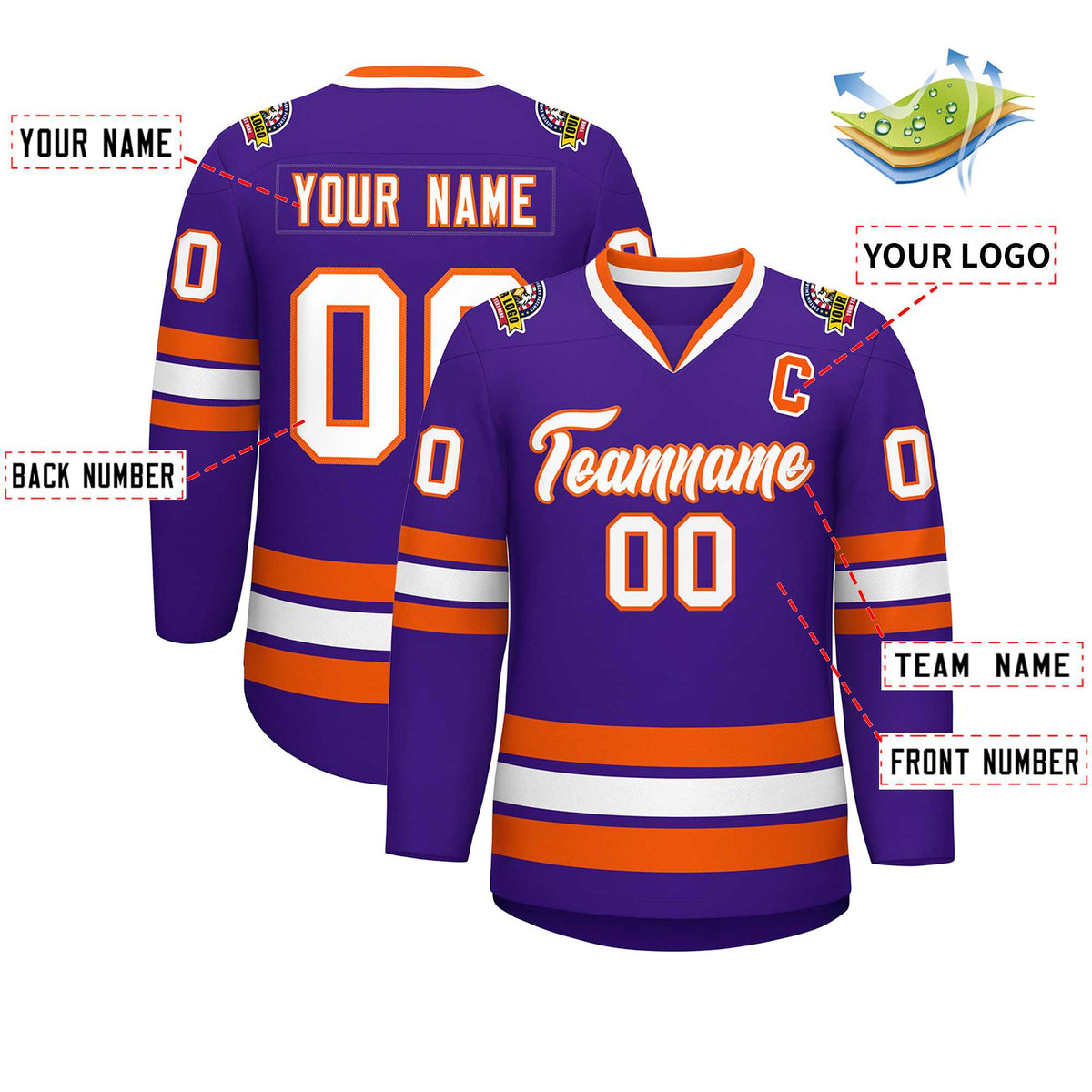 Custom Purple White-Orange Classic Style Hockey Jersey | KXKSHOP
