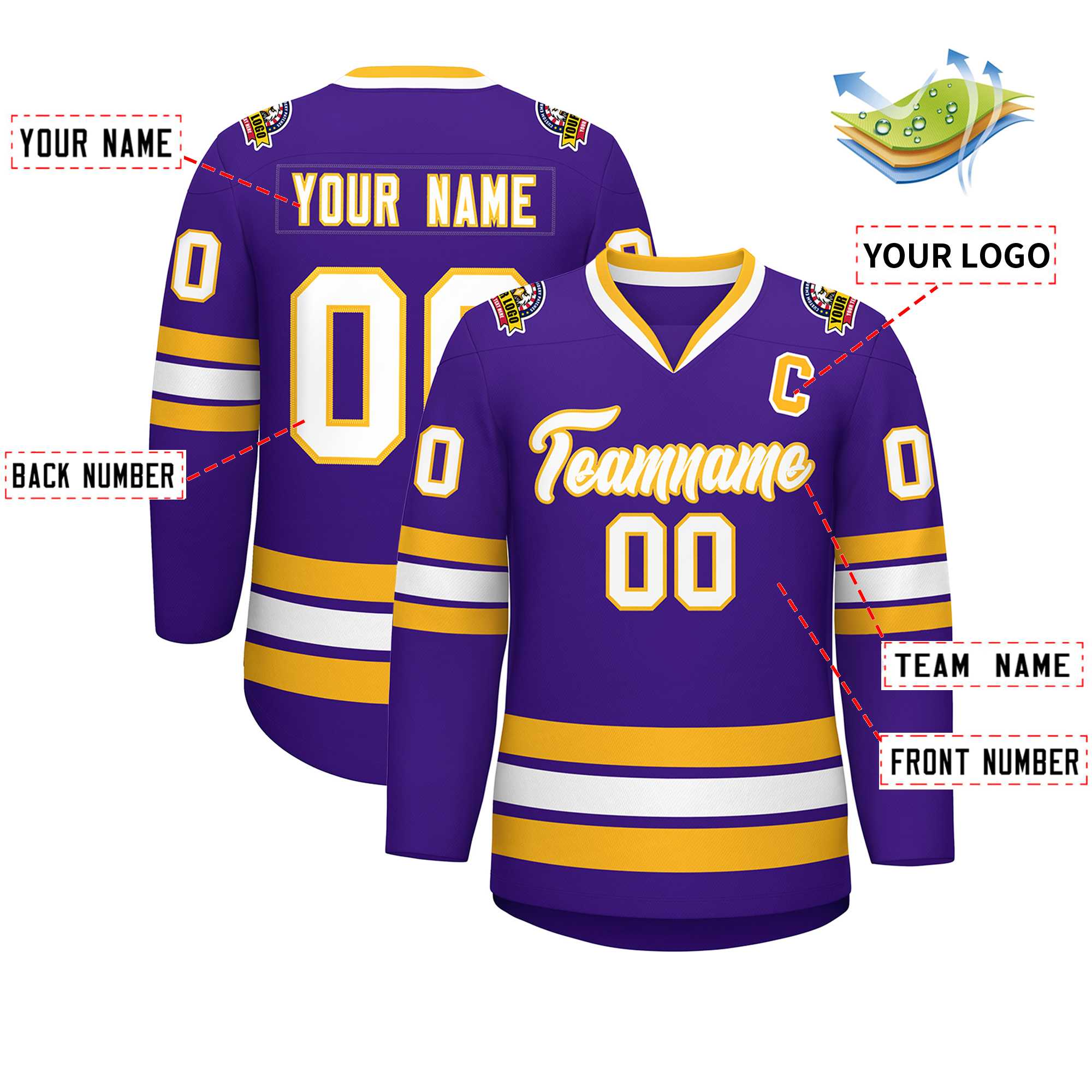Custom Purple White-Gold Classic Style Hockey Jersey | KXKSHOP