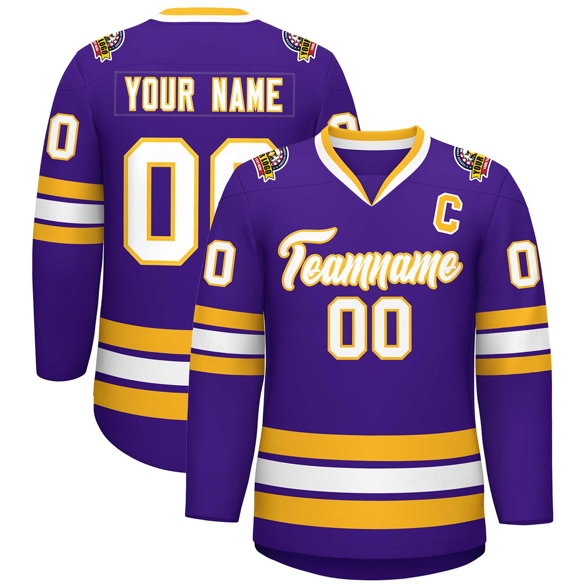 Custom Purple White-Gold Classic Style Hockey Jersey | KXKSHOP