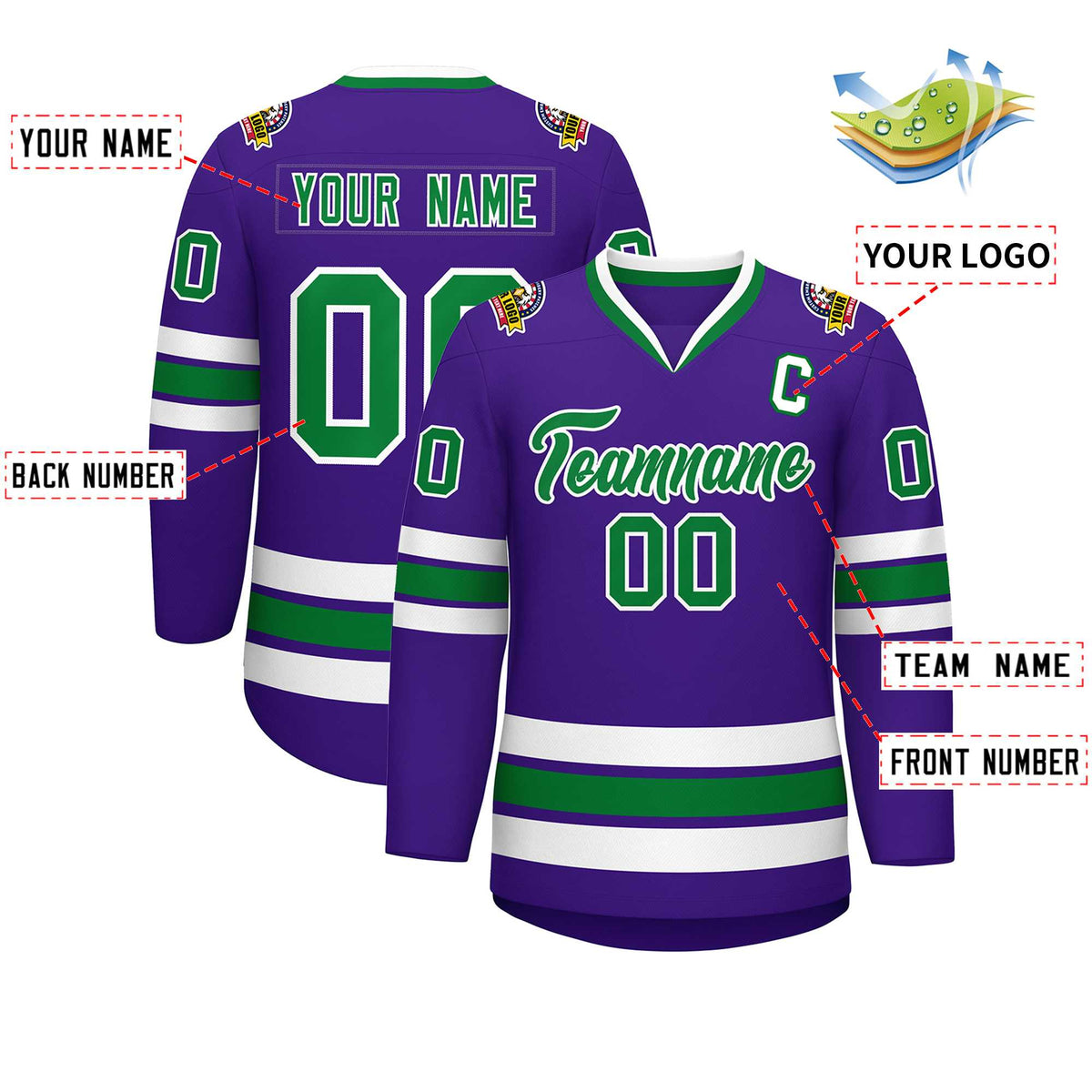Custom Purple Kelly Green-White Classic Style Hockey Jersey | KXKSHOP