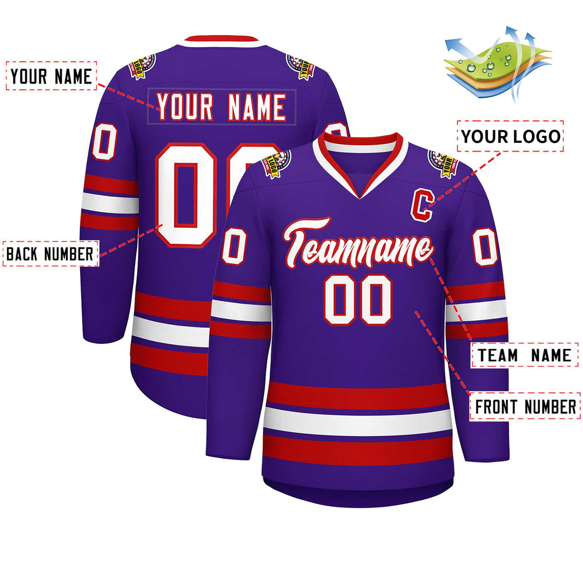 Custom Purple White-Red Classic Style Hockey Jersey | KXKSHOP