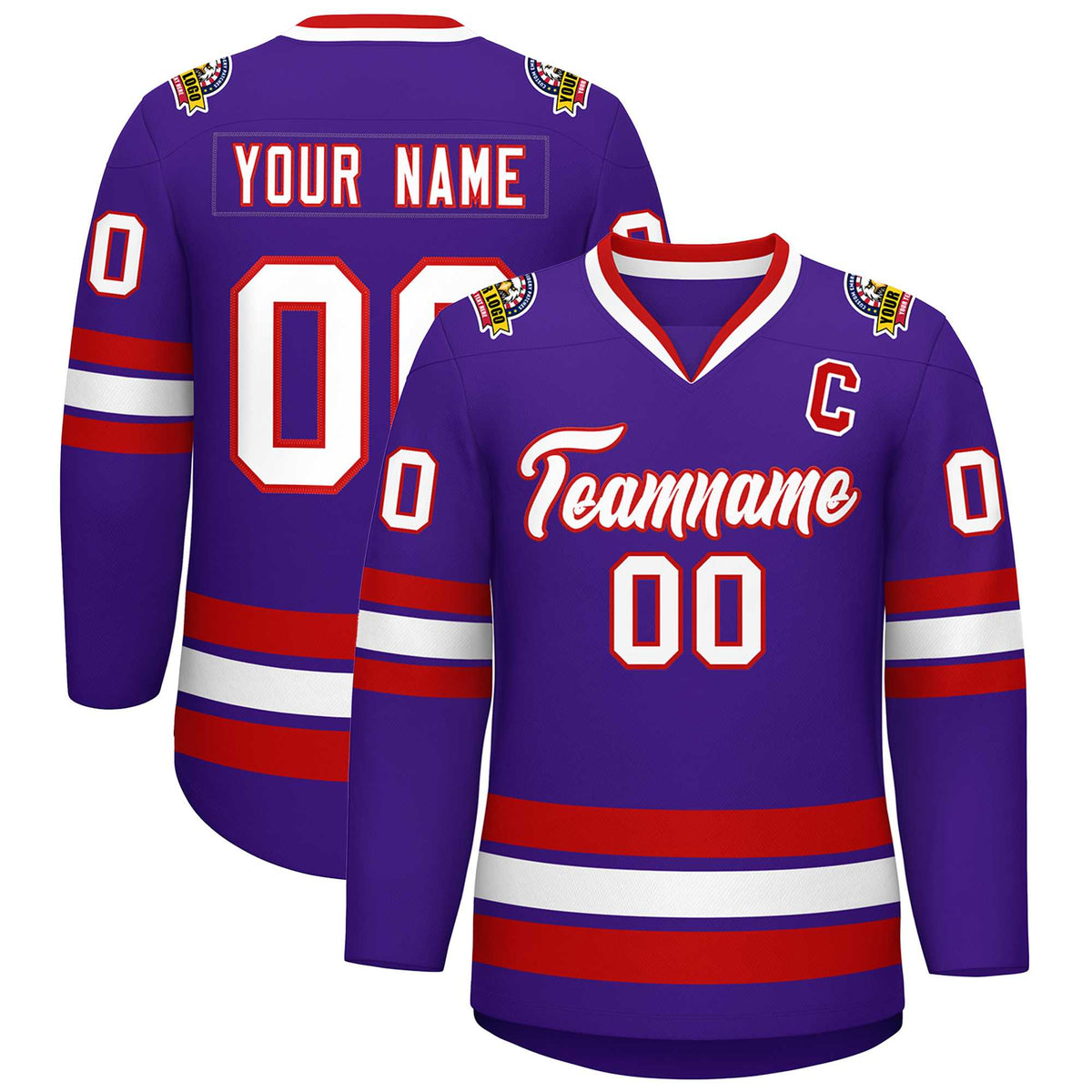 Custom Purple White-Red Classic Style Hockey Jersey | KXKSHOP