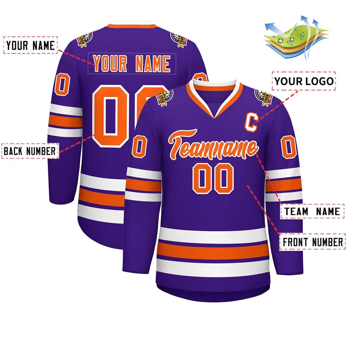 Custom Purple Orange-White Classic Style Hockey Jersey | KXKSHOP