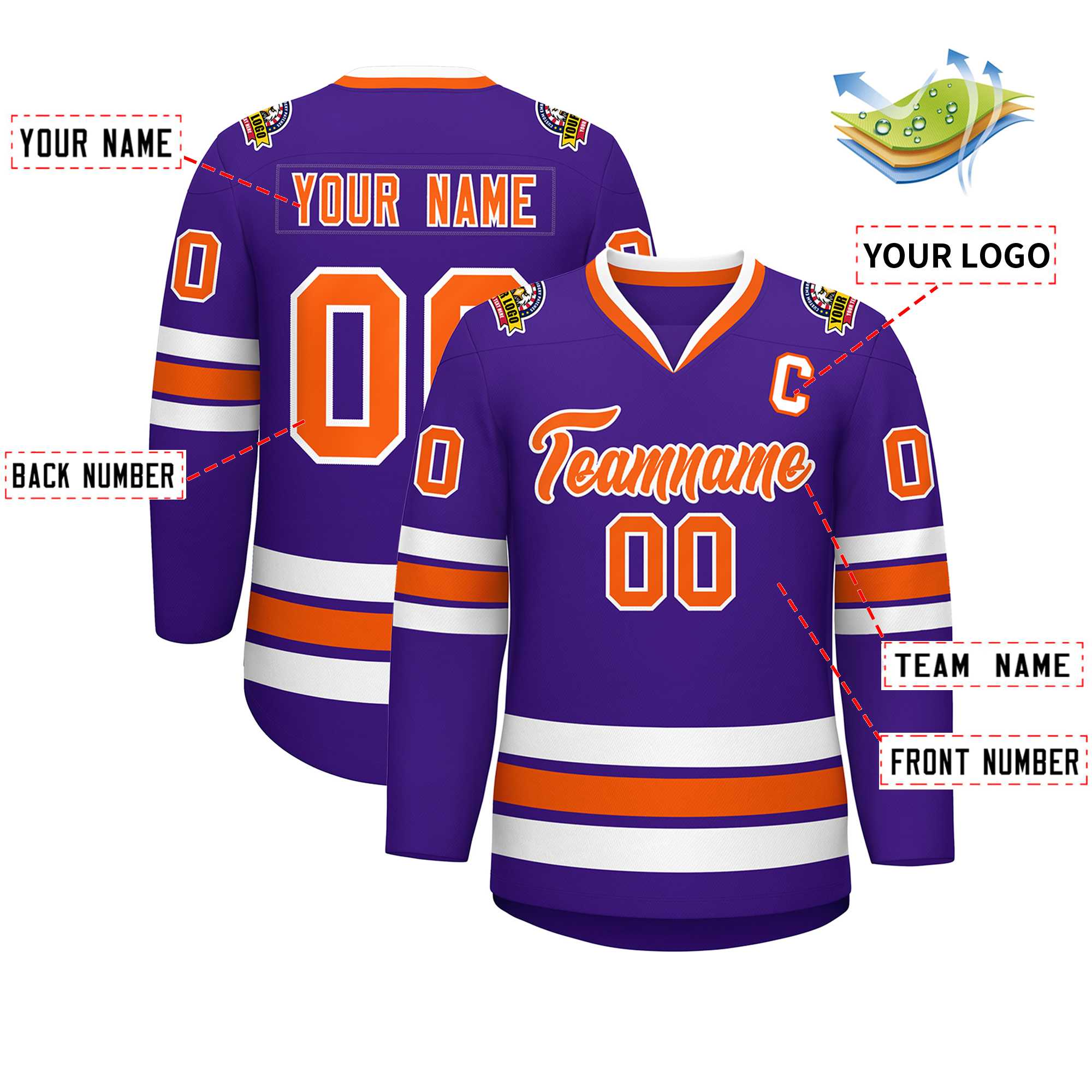 Custom Purple Orange-White Classic Style Hockey Jersey | KXKSHOP