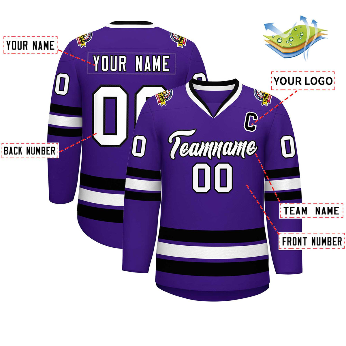 Custom Purple White-Black Classic Style Hockey Jersey | KXKSHOP