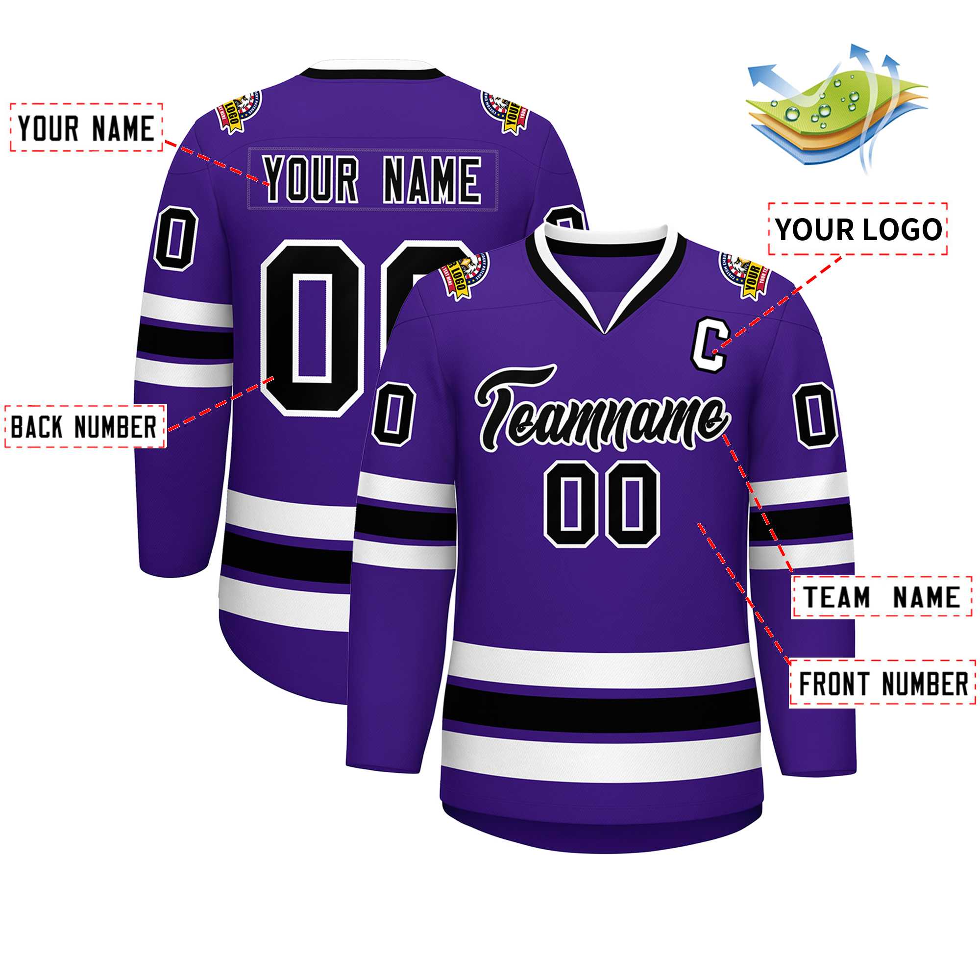 Custom Purple Black-White Classic Style Hockey Jersey | KXKSHOP