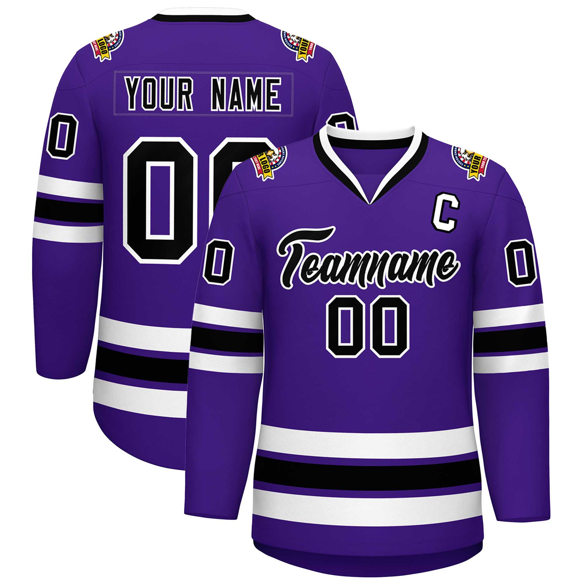 Custom Purple Black-White Classic Style Hockey Jersey | KXKSHOP