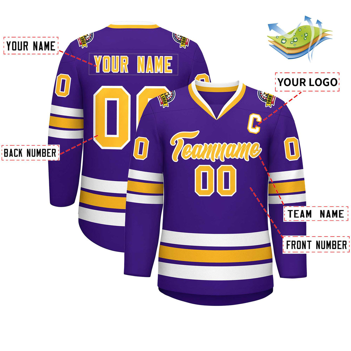 Custom Purple Gold-White Classic Style Hockey Jersey | KXKSHOP