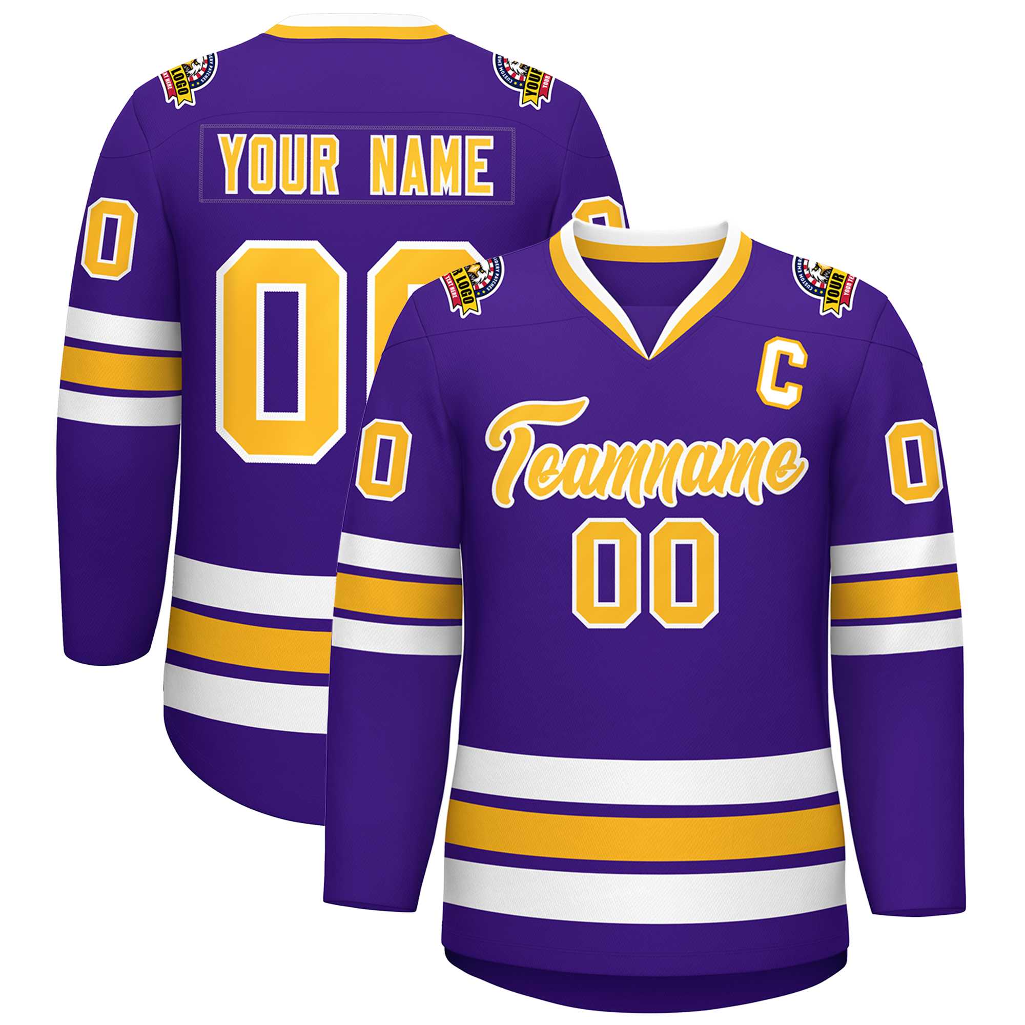 Custom Purple Gold-White Classic Style Hockey Jersey | KXKSHOP