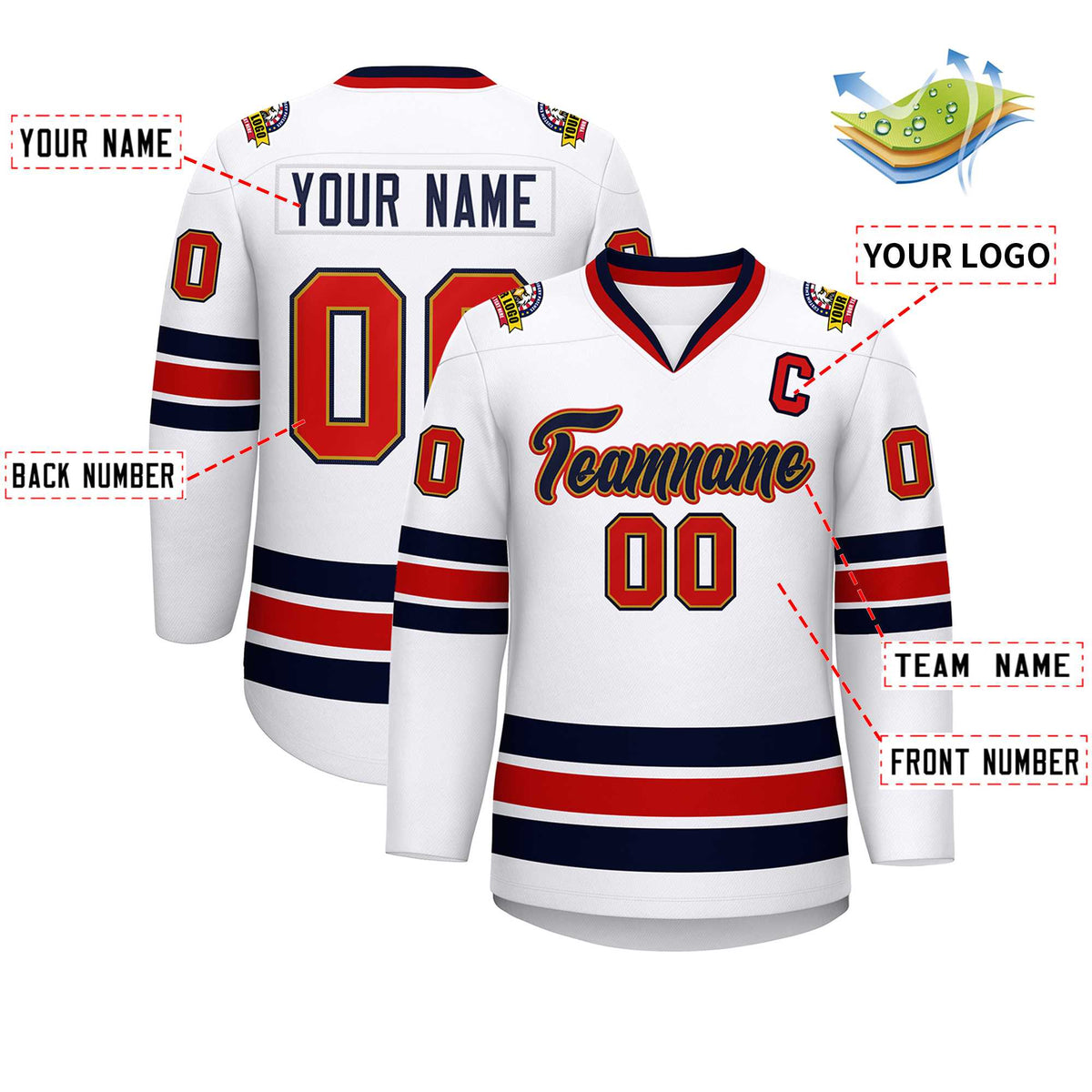 Custom White Navy Old Gold-Red Classic Style Hockey Jersey | KXKSHOP