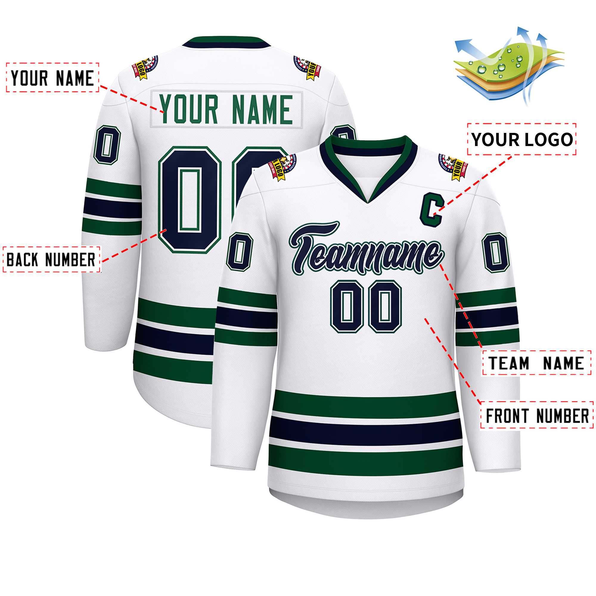 Custom White Navy White-Green Classic Style Hockey Jersey | KXKSHOP