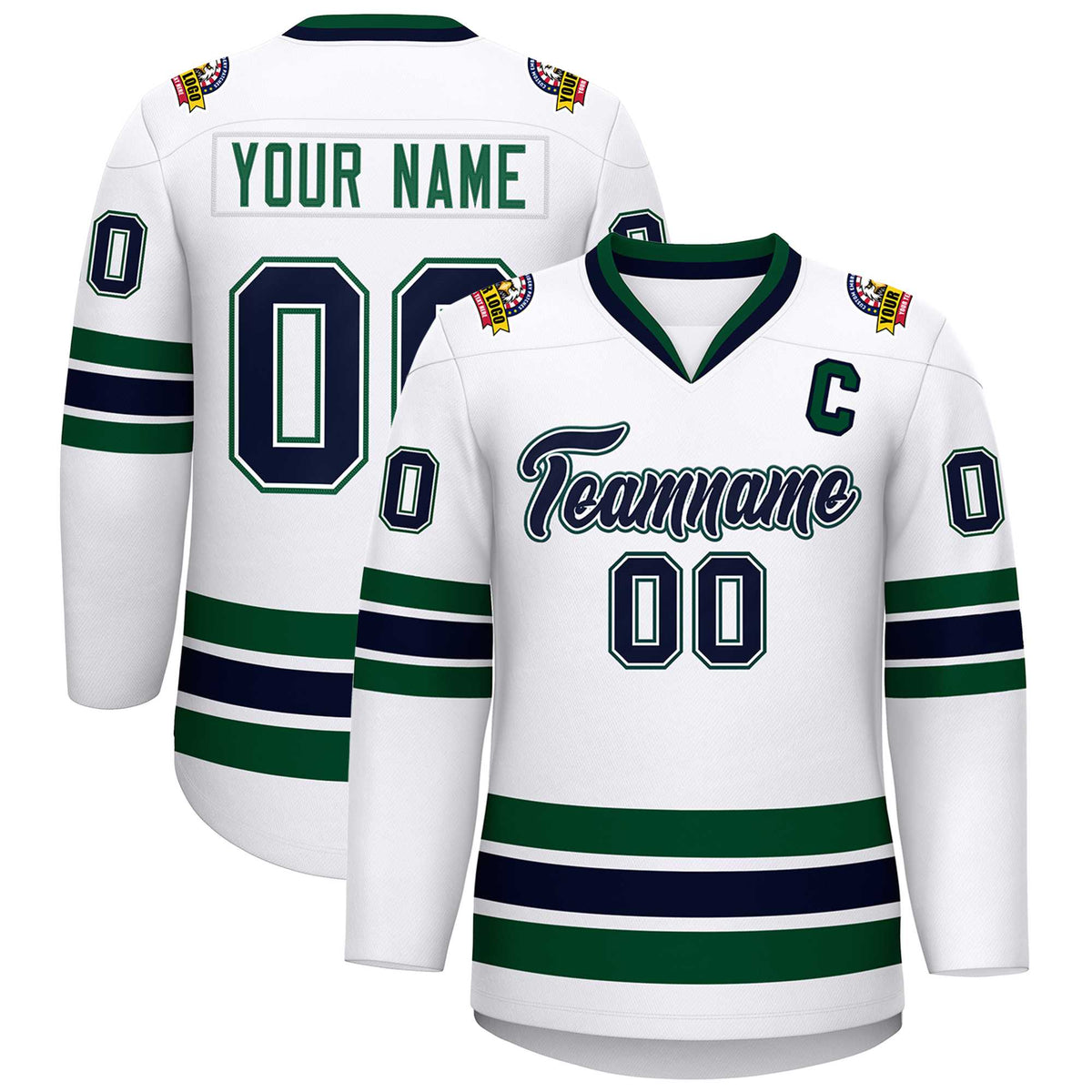 Custom White Navy White-Green Classic Style Hockey Jersey | KXKSHOP