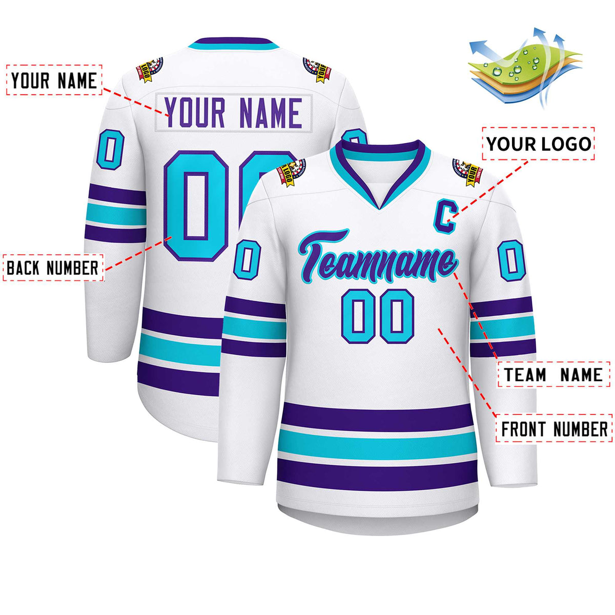Custom White Purple-Powder Blue Classic Style Hockey Jersey | KXKSHOP