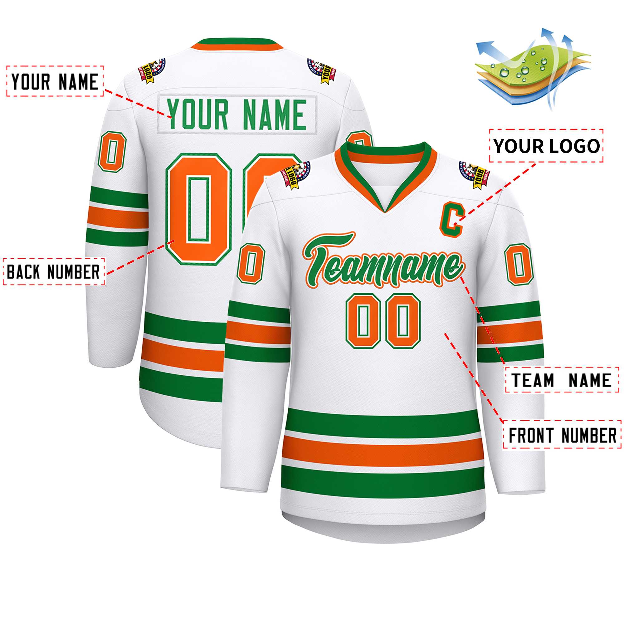 Custom White Kelly Green White-Orange Classic Style Hockey Jersey | KXKSHOP