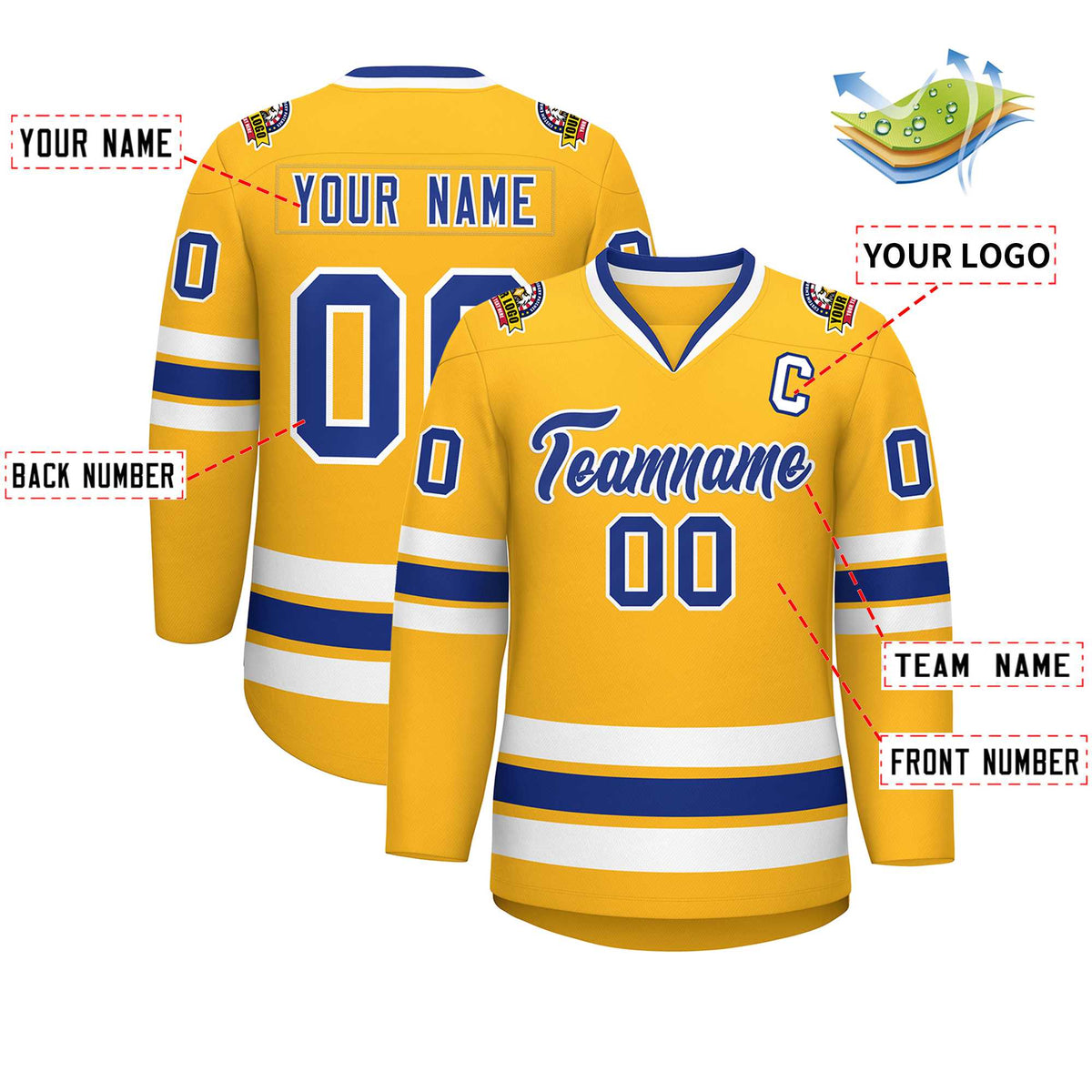 Custom Gold Royal-White Classic Style Hockey Jersey | KXKSHOP