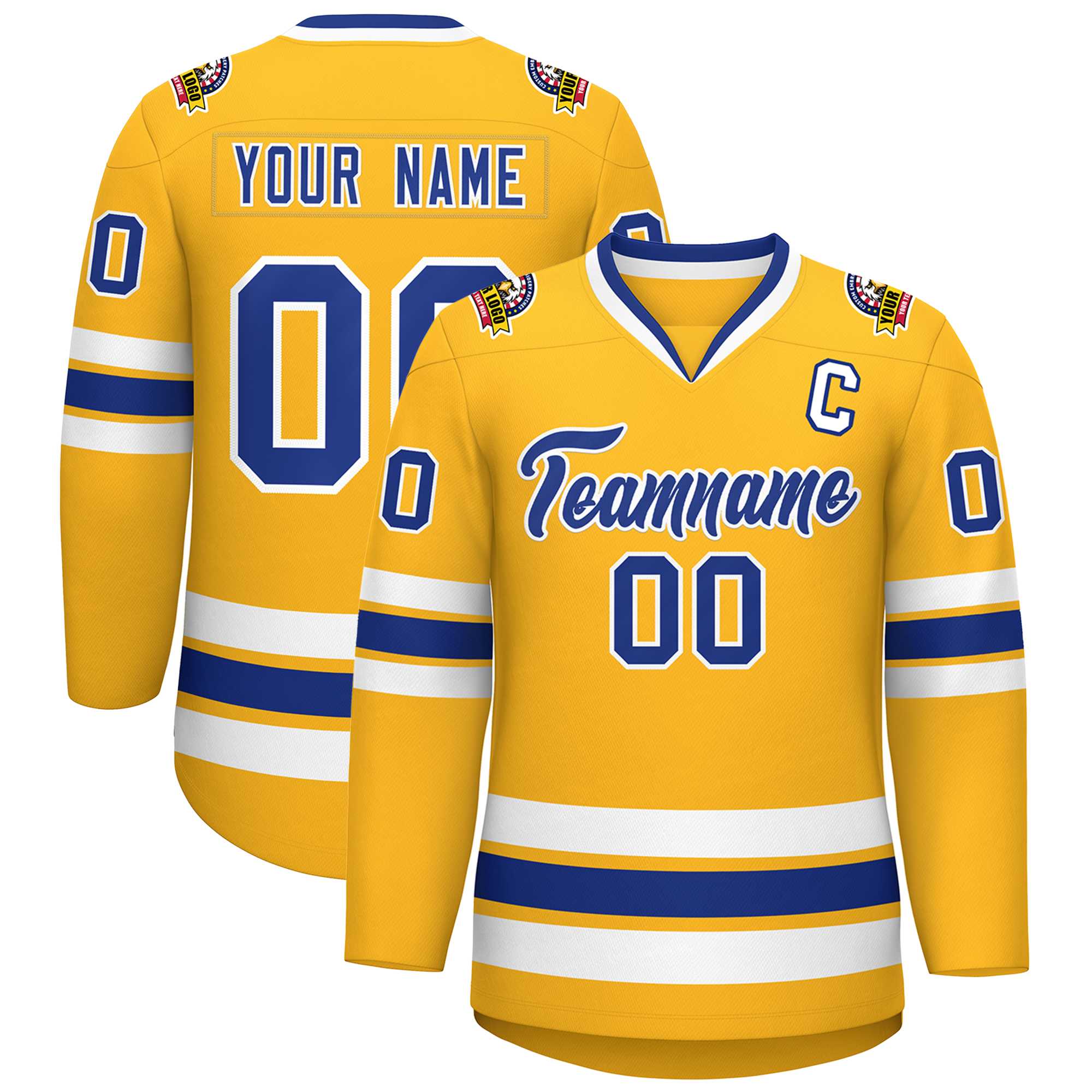 Custom Gold Royal-White Classic Style Hockey Jersey | KXKSHOP
