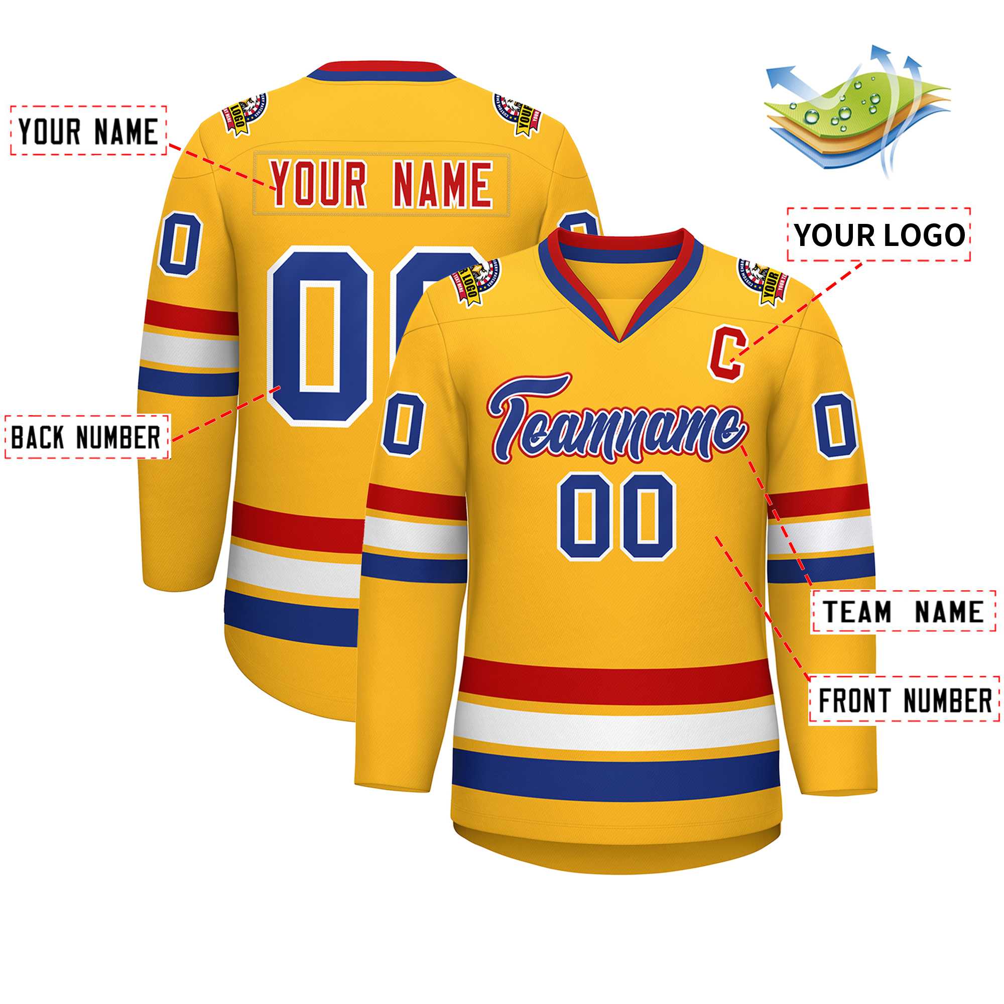 Custom Gold Royal White-Red Classic Style Hockey Jersey | KXKSHOP