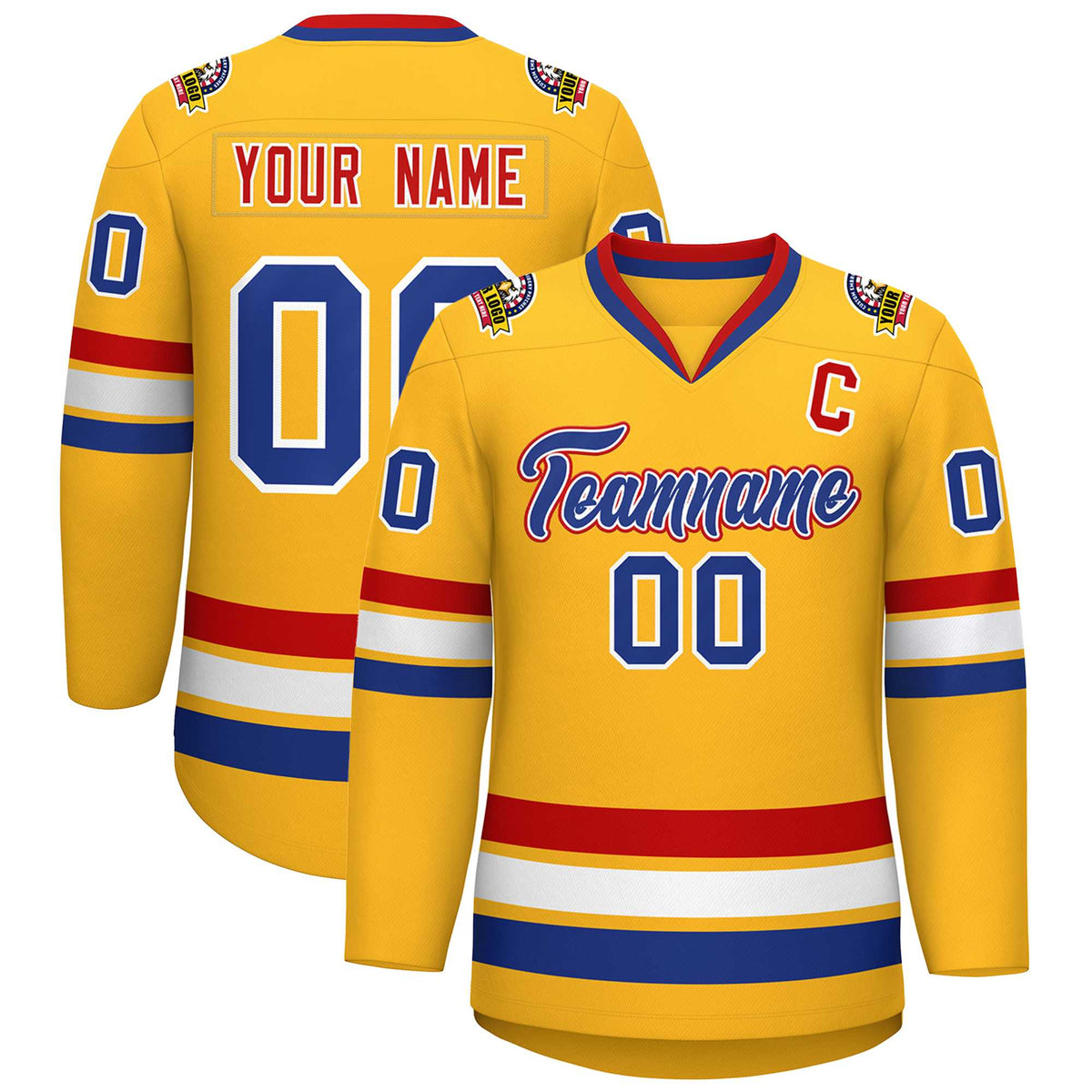Custom Gold Royal White-Red Classic Style Hockey Jersey | KXKSHOP