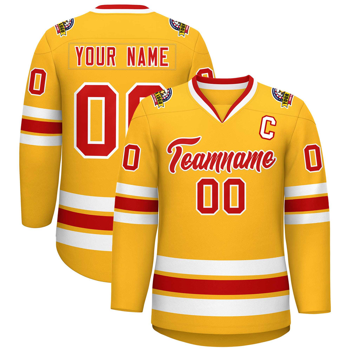Custom Gold Red-White Classic Style Hockey Jersey | KXKSHOP