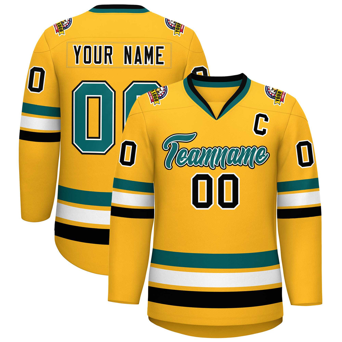 Custom Gold Aqua White-Black Classic Style Hockey Jersey | KXKSHOP