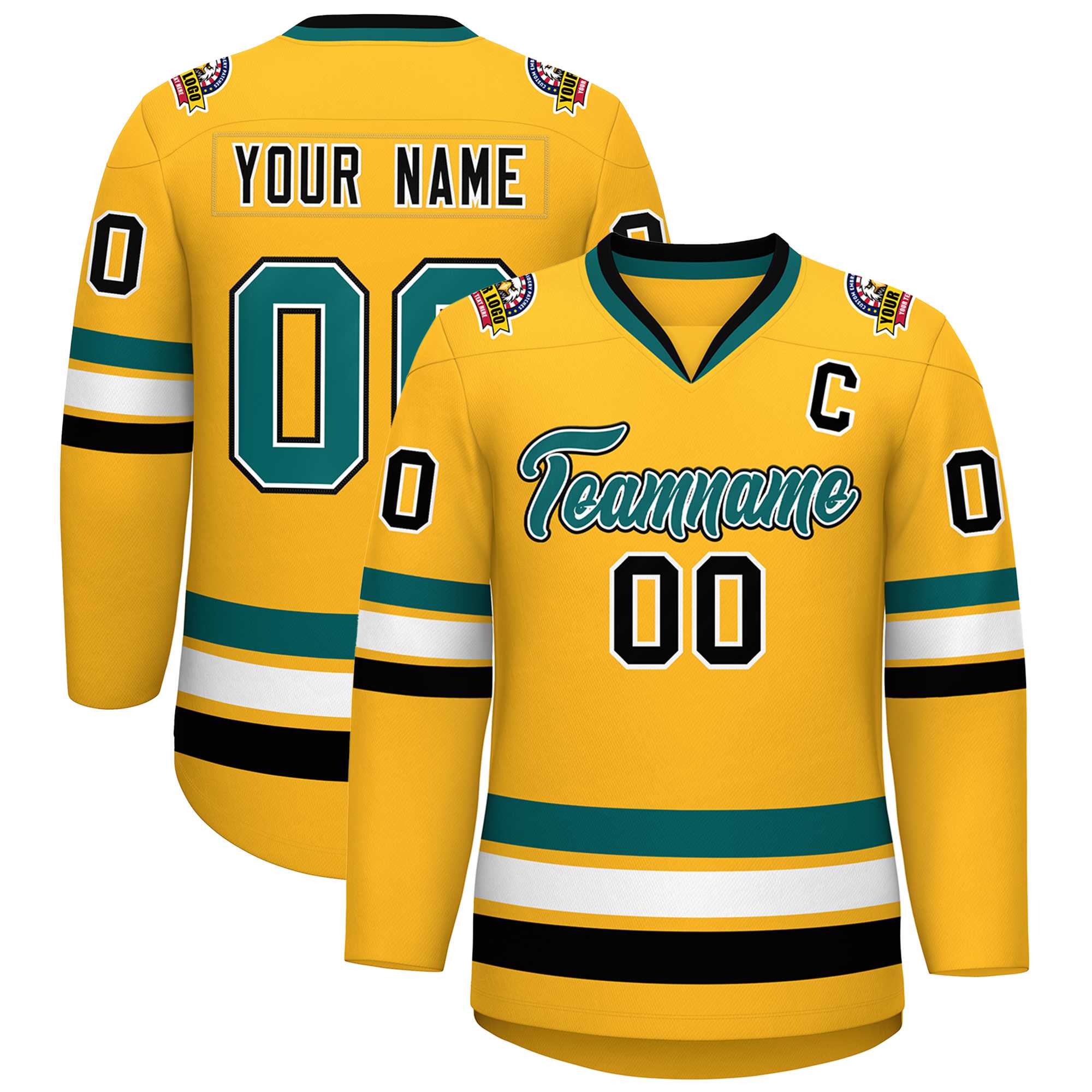 Custom Gold Aqua White-Black Classic Style Hockey Jersey | KXKSHOP