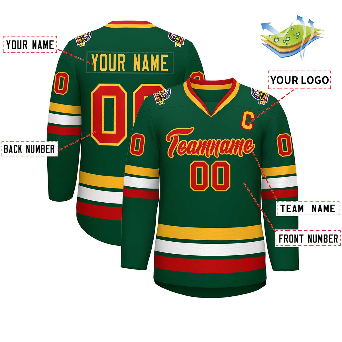 Custom Green Red-Gold Classic Style Hockey Jersey | KXKSHOP