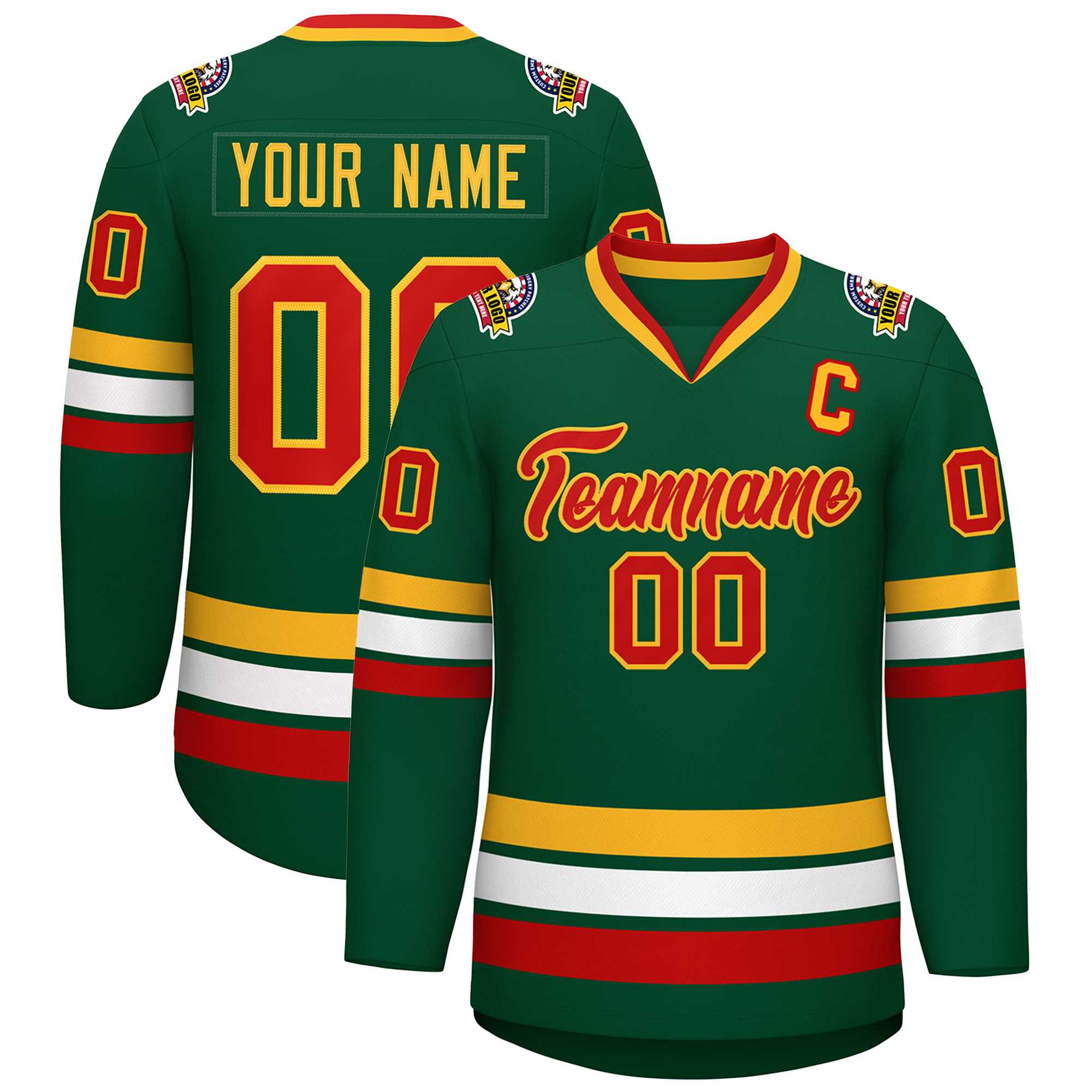 Custom Green Red-Gold Classic Style Hockey Jersey | KXKSHOP