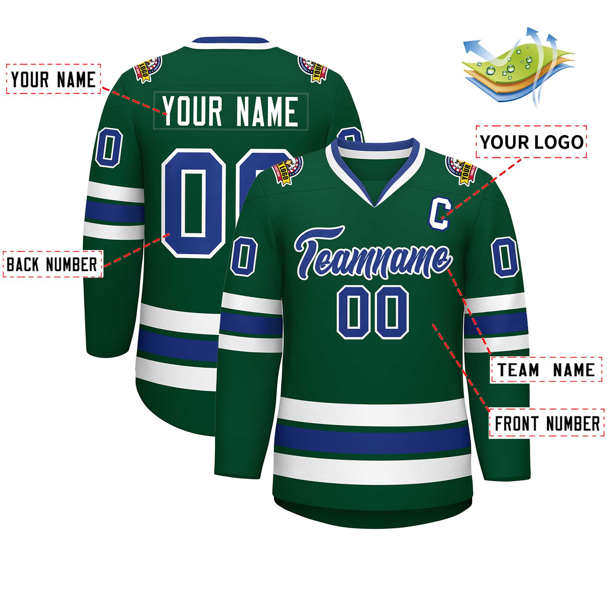 Custom Green Royal-White Classic Style Hockey Jersey | KXKSHOP