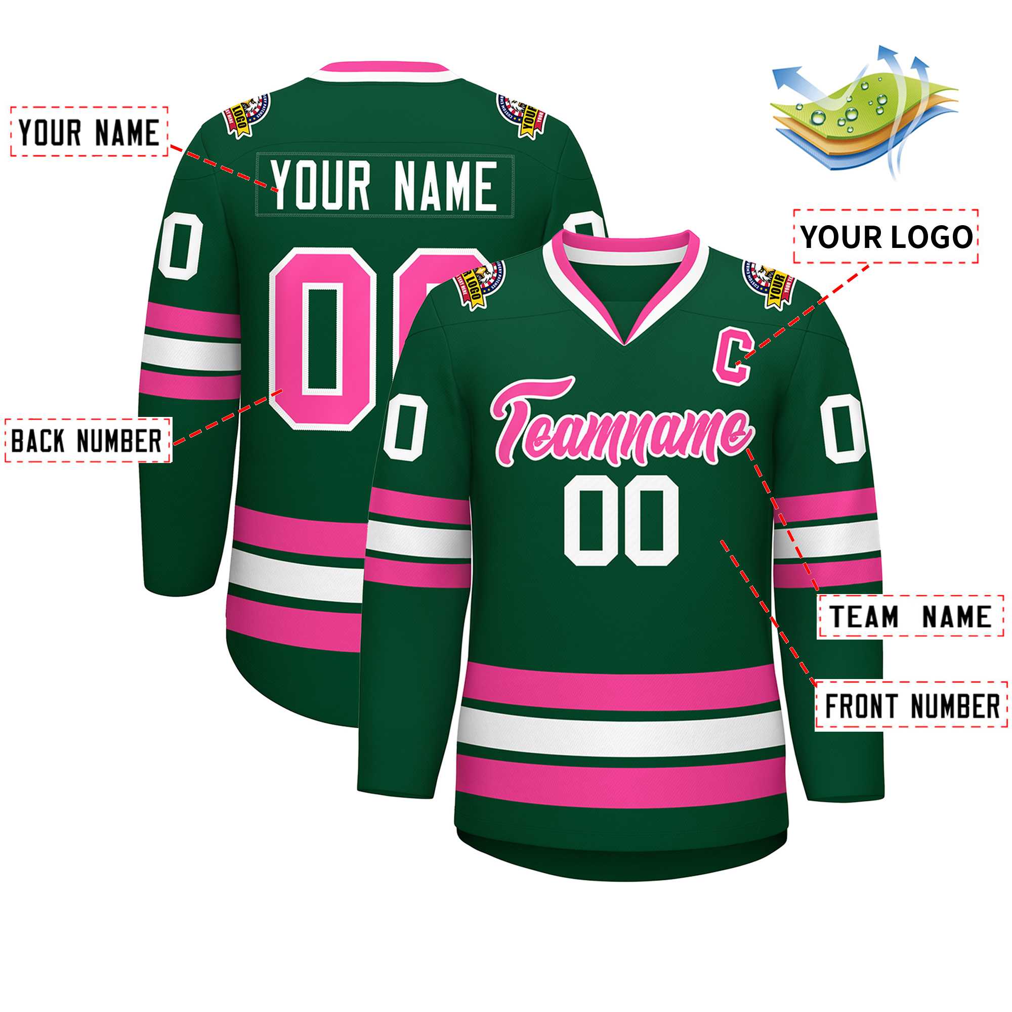Custom Green Pink-White Classic Style Hockey Jersey | KXKSHOP