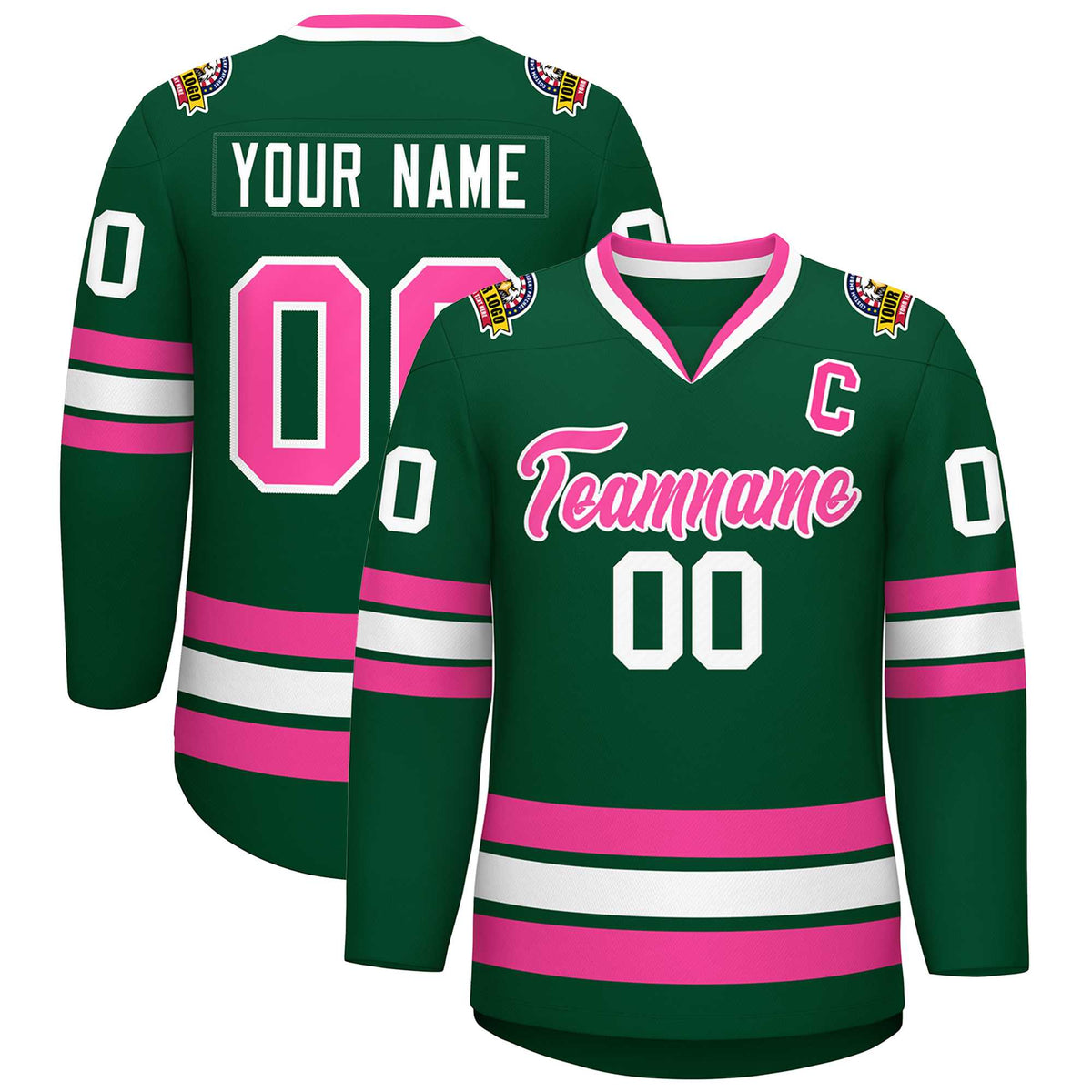 Custom Green Pink-White Classic Style Hockey Jersey | KXKSHOP
