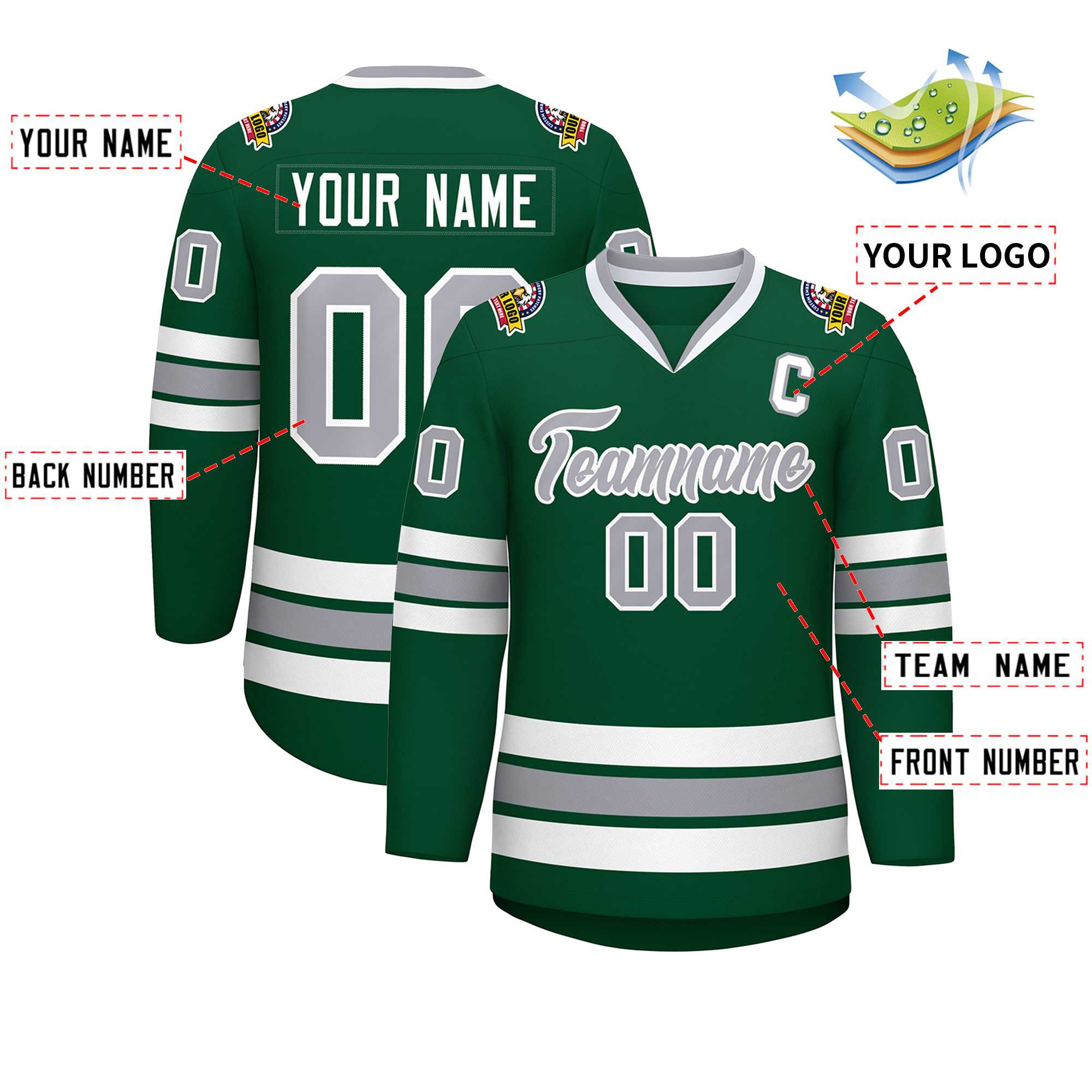Custom Green Gray-White Classic Style Hockey Jersey | KXKSHOP