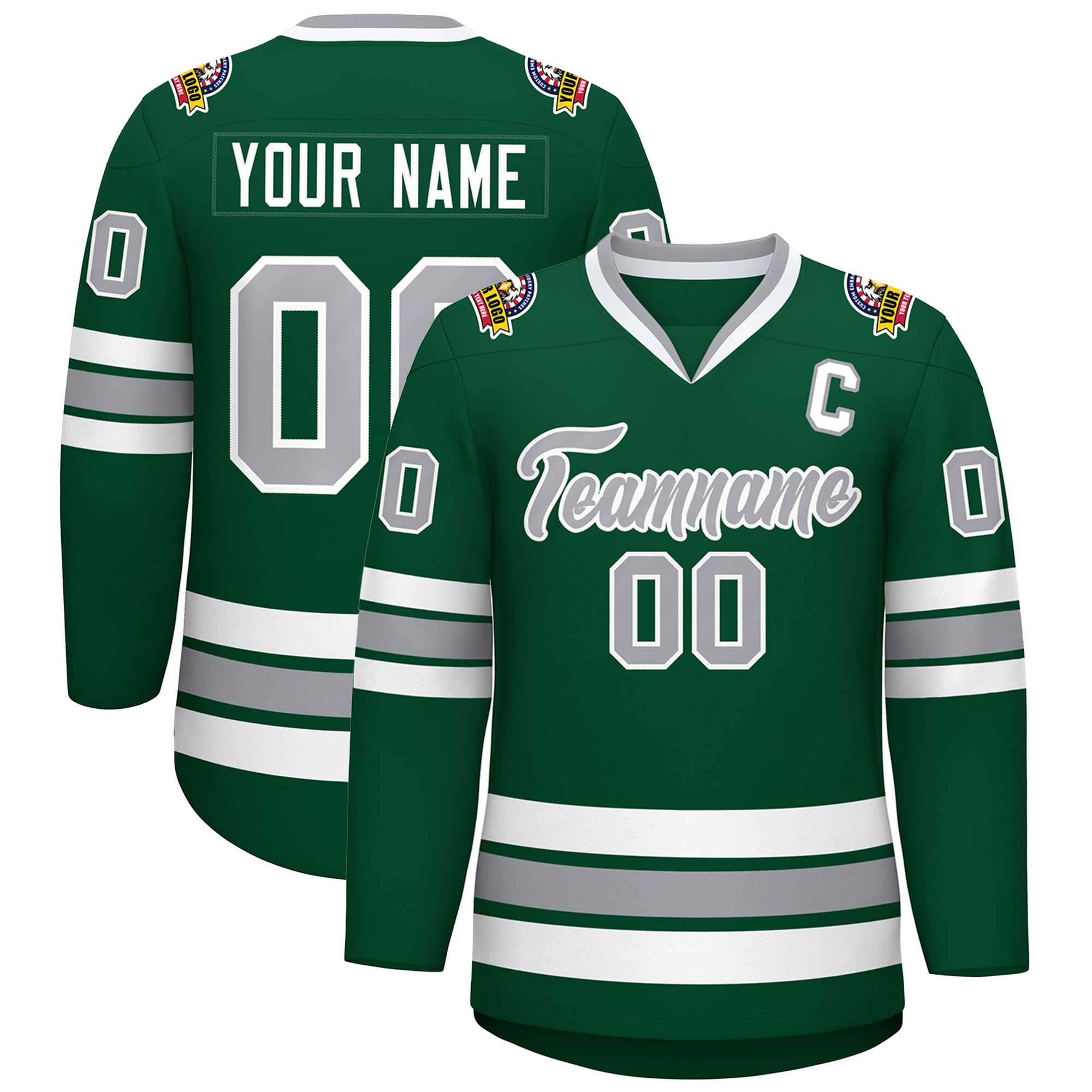 Custom Green Gray-White Classic Style Hockey Jersey | KXKSHOP