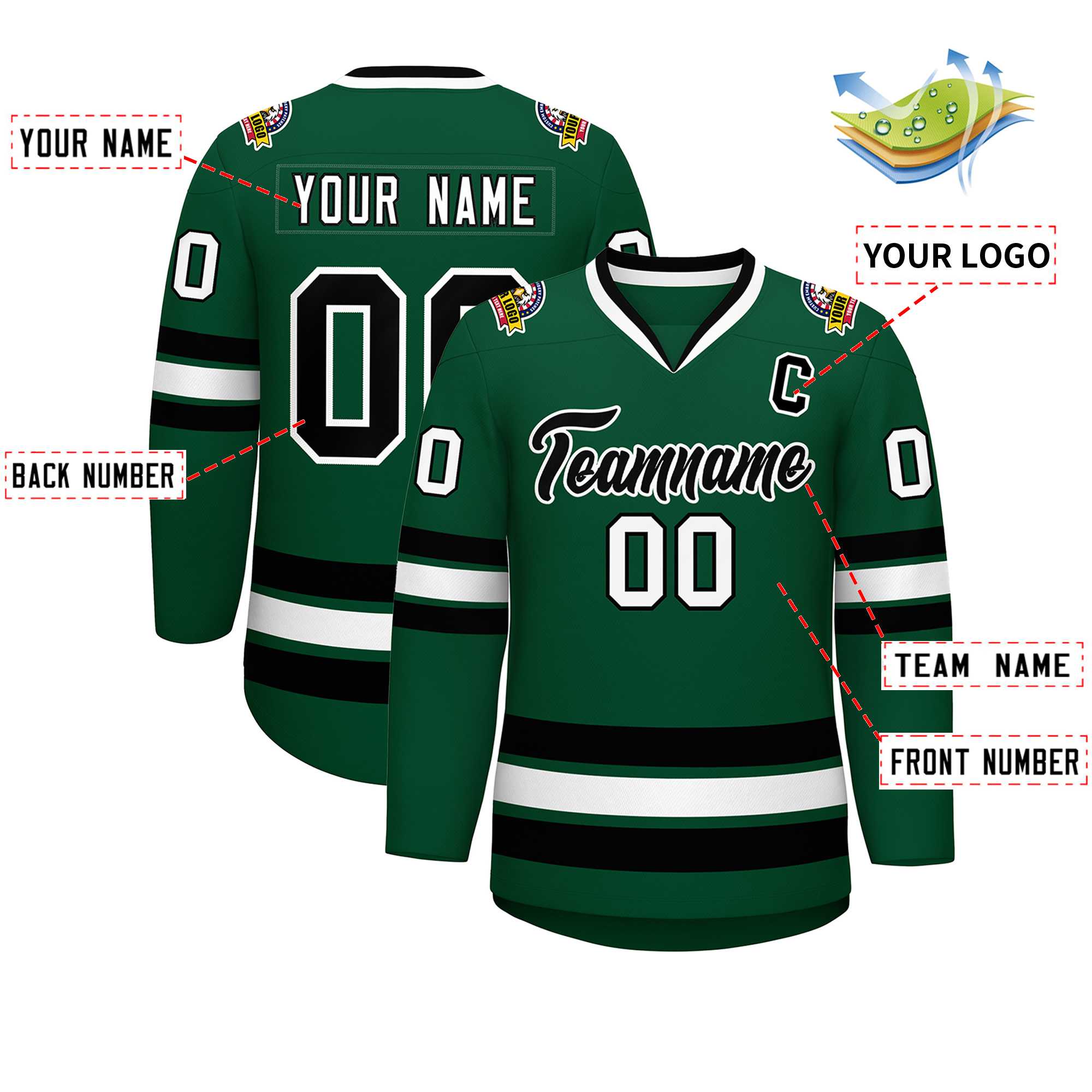 Custom Green Black-White Classic Style Hockey Jersey | KXKSHOP