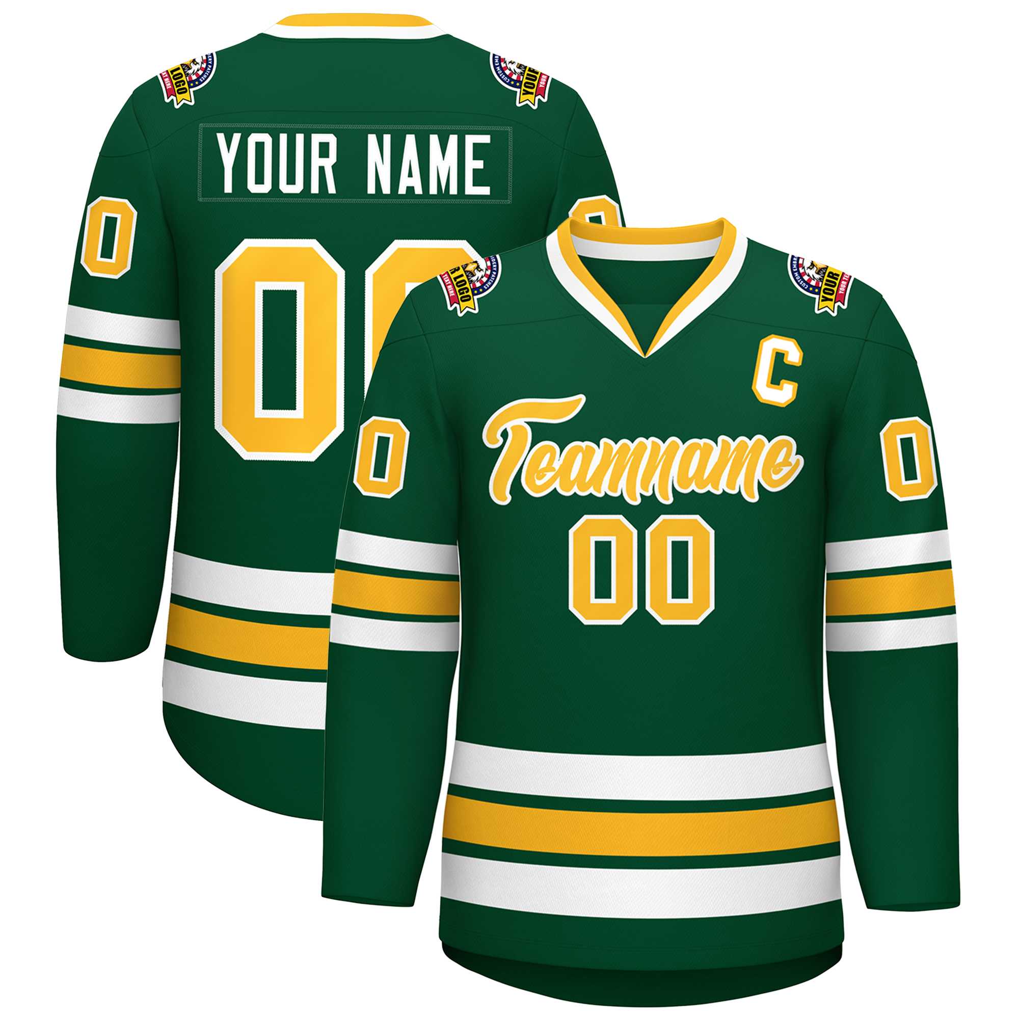 Custom Green Gold-White Classic Style Hockey Jersey | KXKSHOP