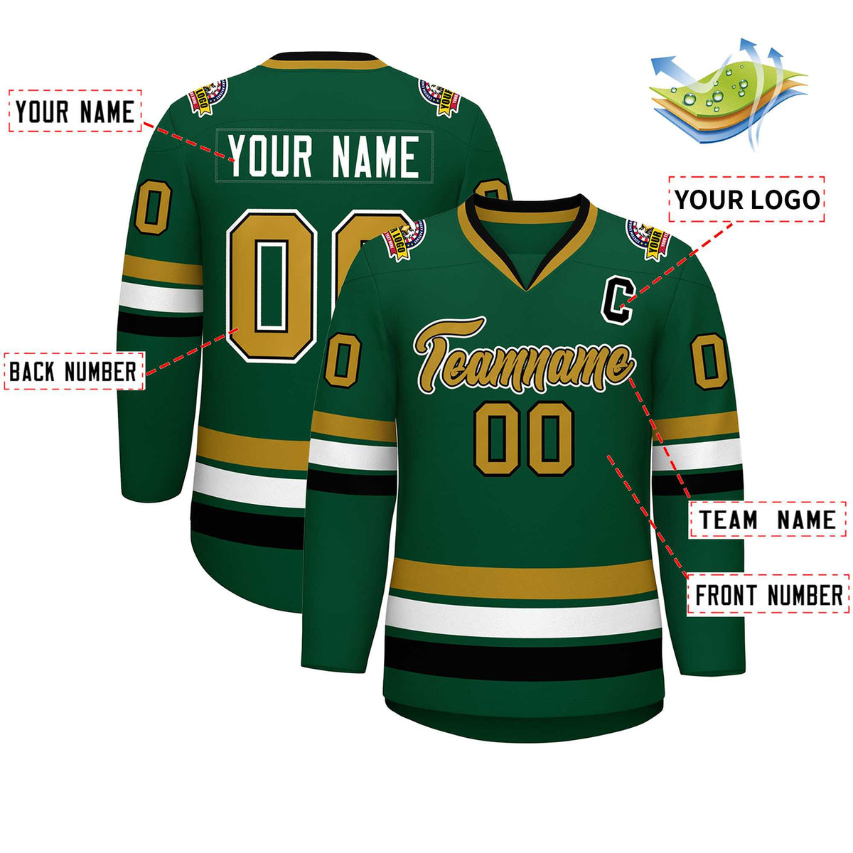 Custom Green Old Gold Black-White Classic Style Hockey Jersey | KXKSHOP