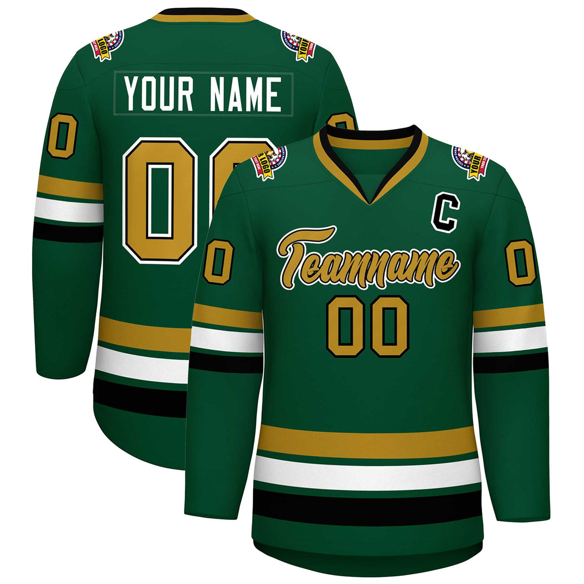 Custom Green Old Gold Black-White Classic Style Hockey Jersey | KXKSHOP