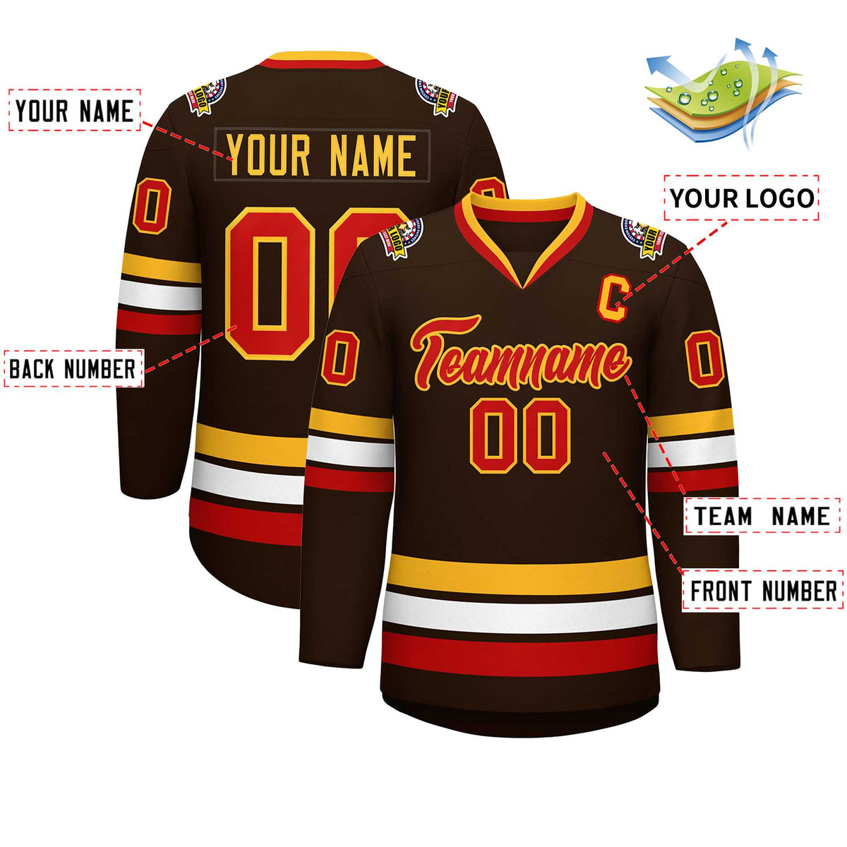 Custom Brown Red-Gold Classic Style Hockey Jersey | KXKSHOP