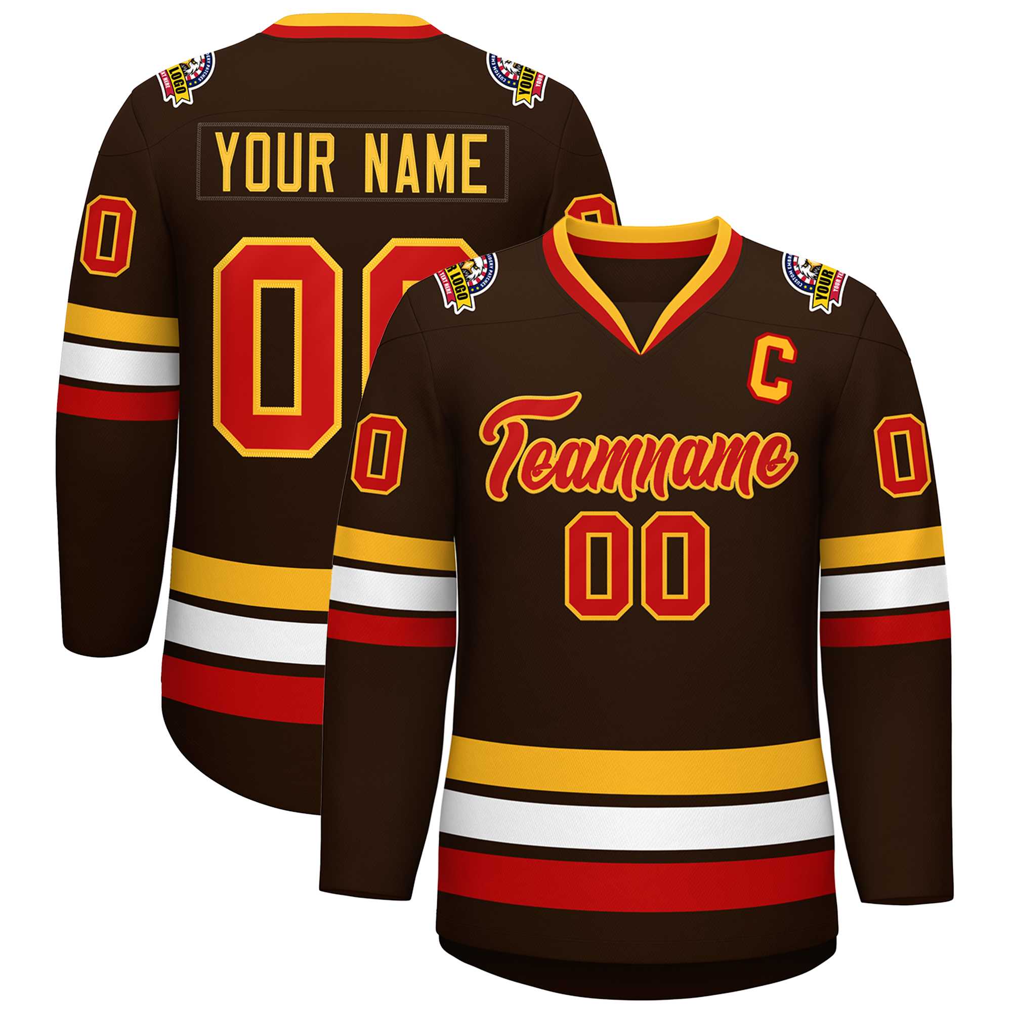 Custom Brown Red-Gold Classic Style Hockey Jersey | KXKSHOP