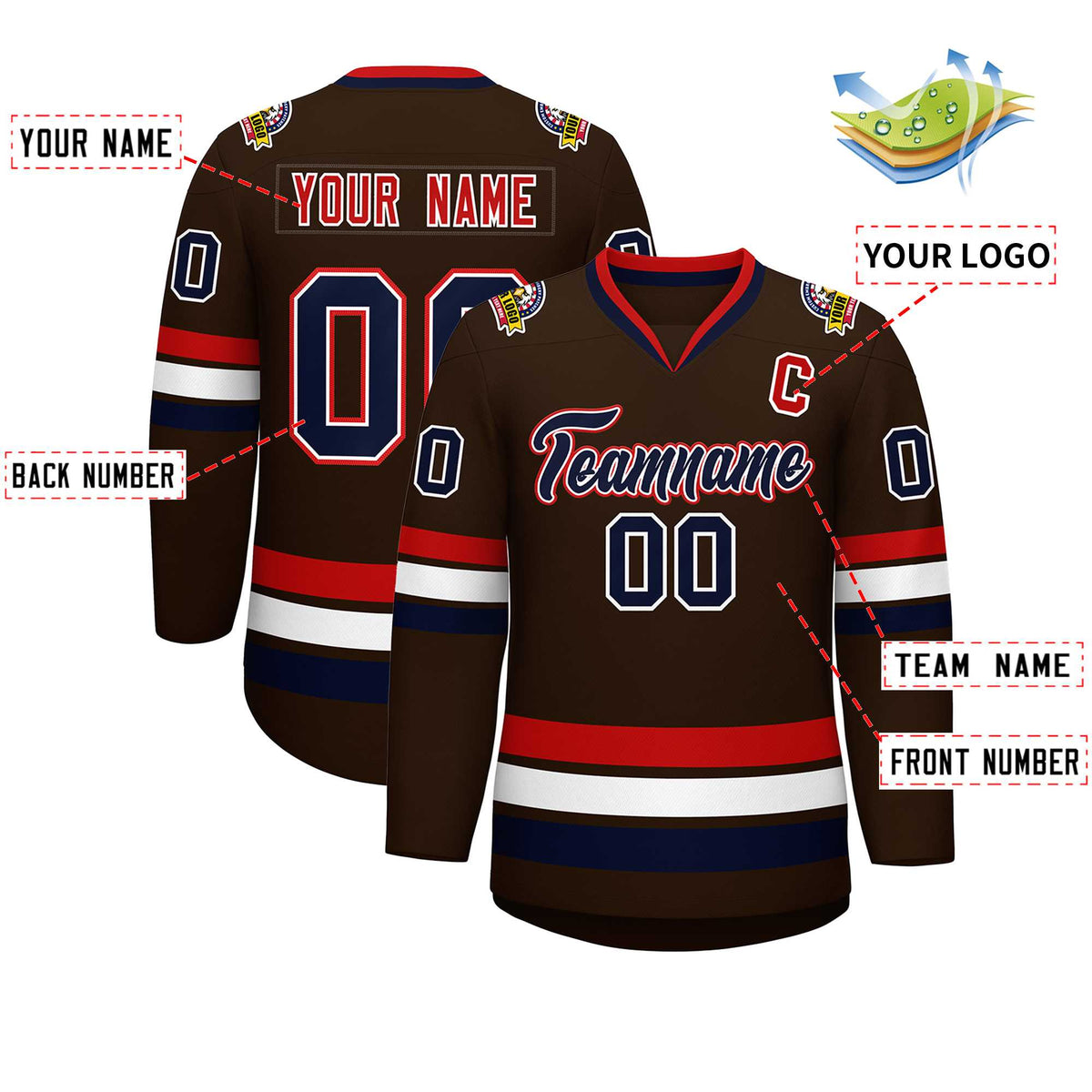 Custom Brown Navy White-Red Classic Style Hockey Jersey | KXKSHOP