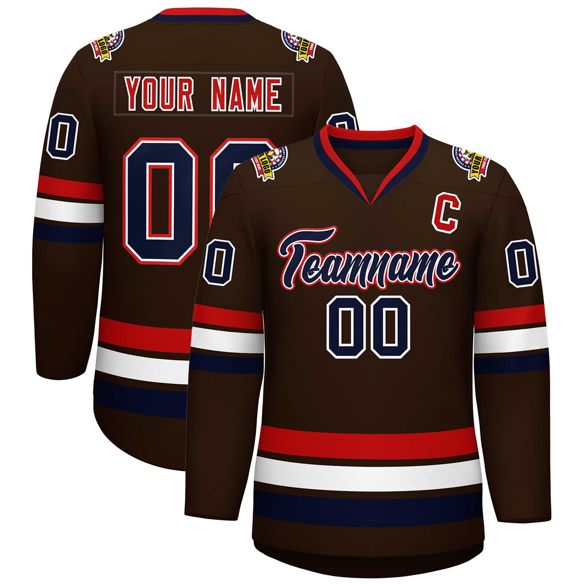Custom Brown Navy White-Red Classic Style Hockey Jersey | KXKSHOP
