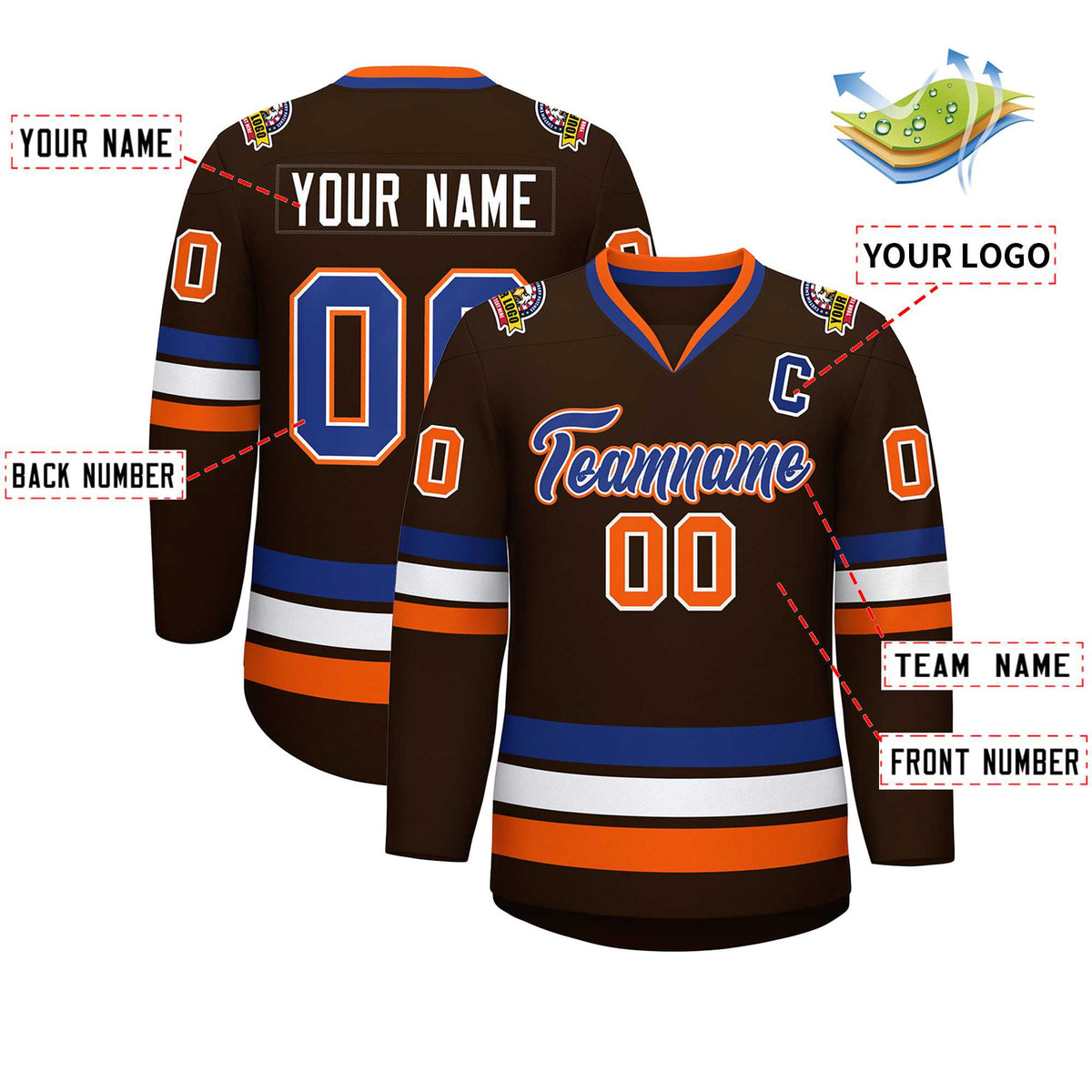 Custom Brown Royal White-Orange Classic Style Hockey Jersey | KXKSHOP